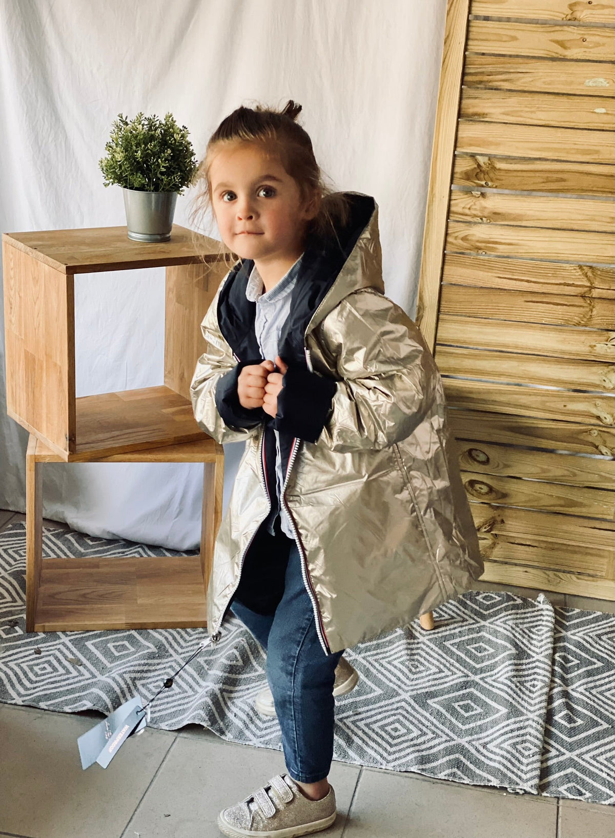 Imperméable réversible rembourré LOUISON KIDS enfant (mixte) - Bleu Marine / Doré