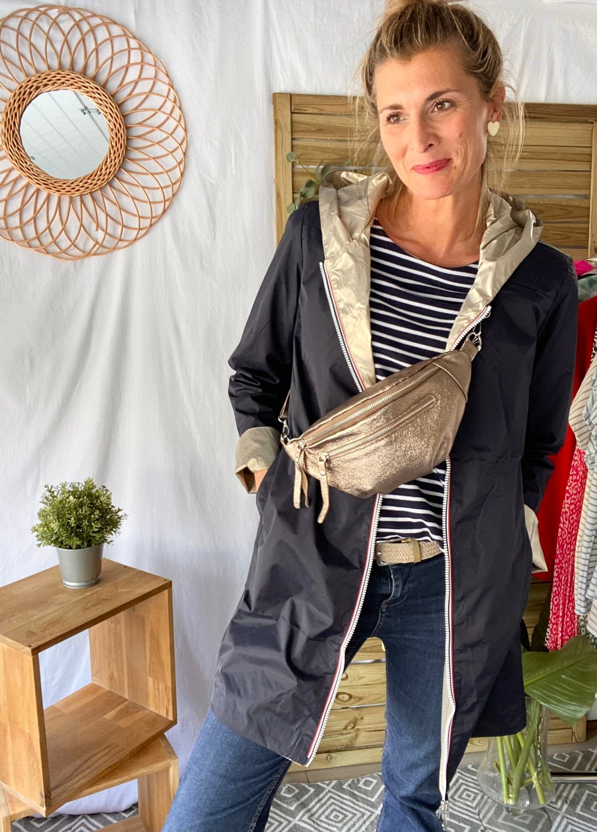 Sac banane en cuir irisé double poche - OPALE - Bronze / argent