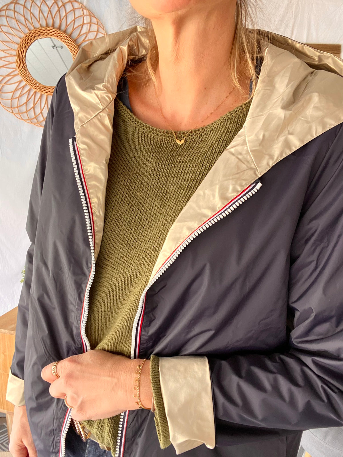 LAURA JO - Imperméable réversible GARANCE COURT léger - Marine/Doré • DÉSTOCKAGE sur Taille XL