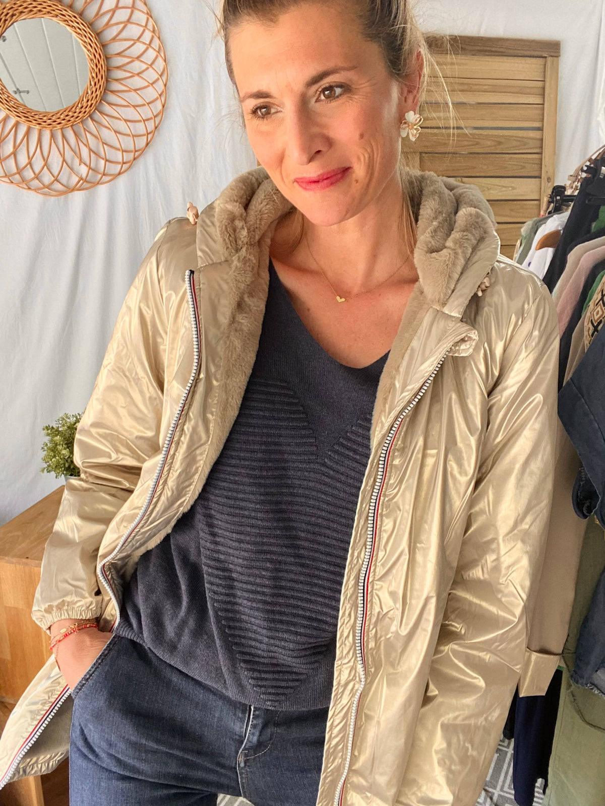 LAURA JO - Parka Imperméable LOUISE LONG fourré - Doré