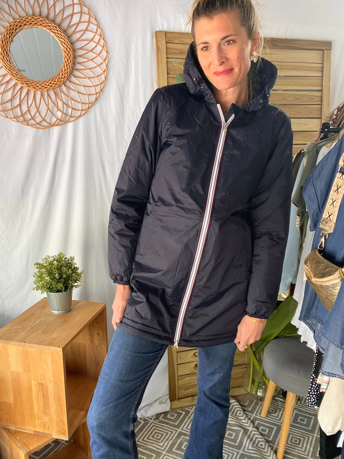 LAURA JO - Parka Imperméable LOUISE LONG fourré - Bleu Marine • DÉSTOCKAGE Taille S