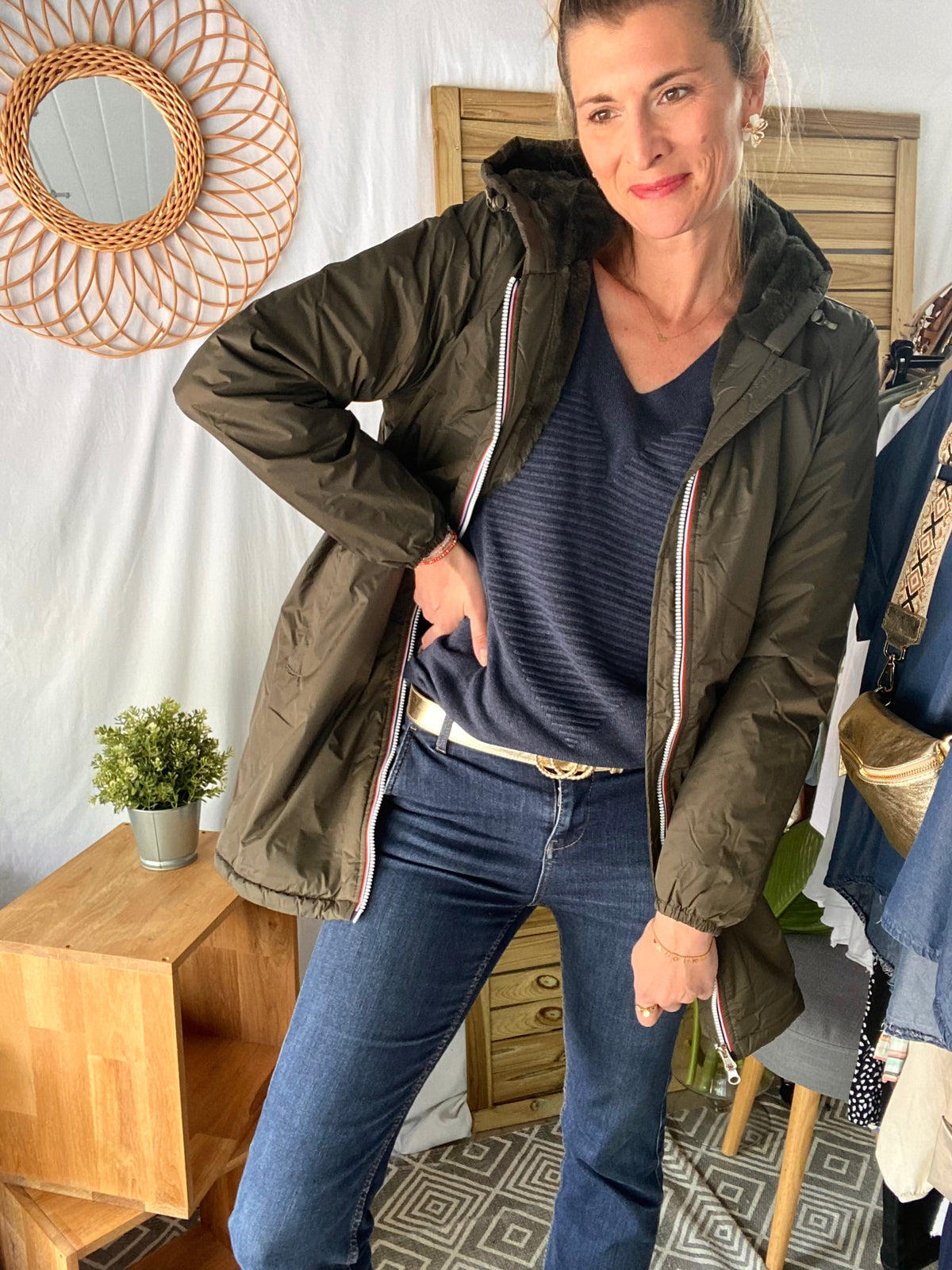 LAURA JO - Parka Imperméable LOUISE LONG fourré - Kaki