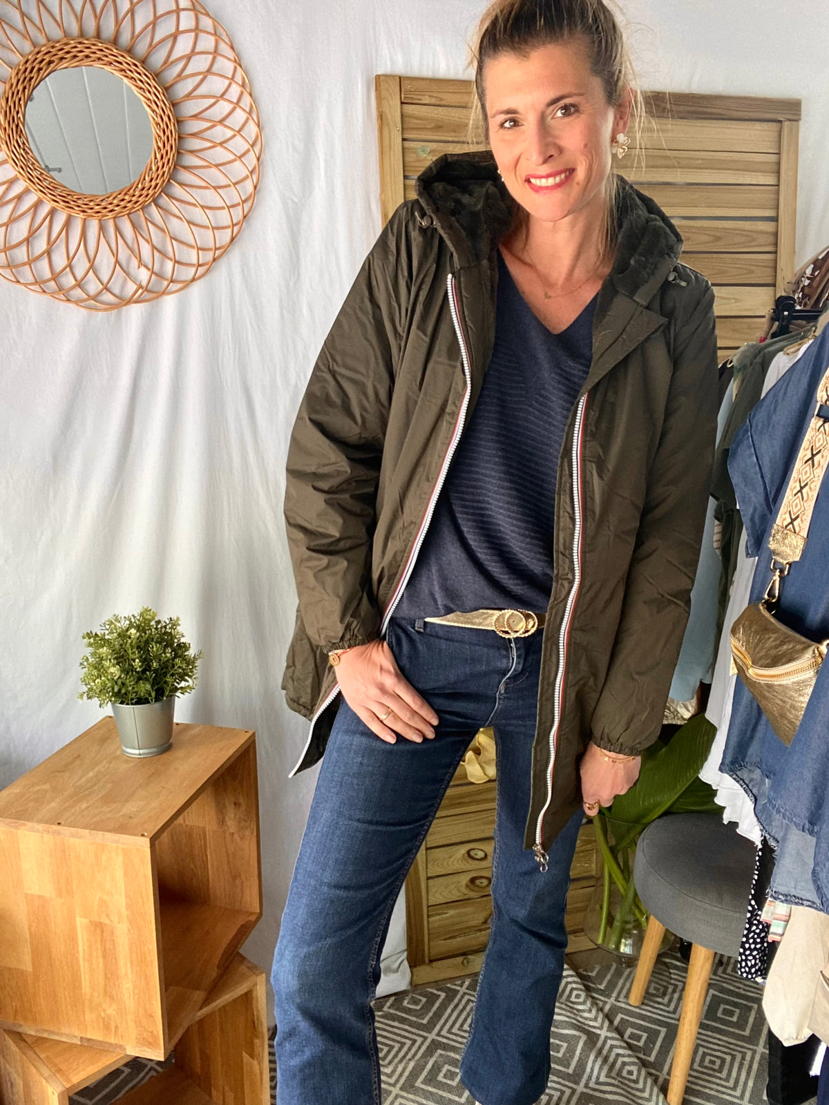 LAURA JO - Parka Imperméable LOUISE LONG fourré - Kaki
