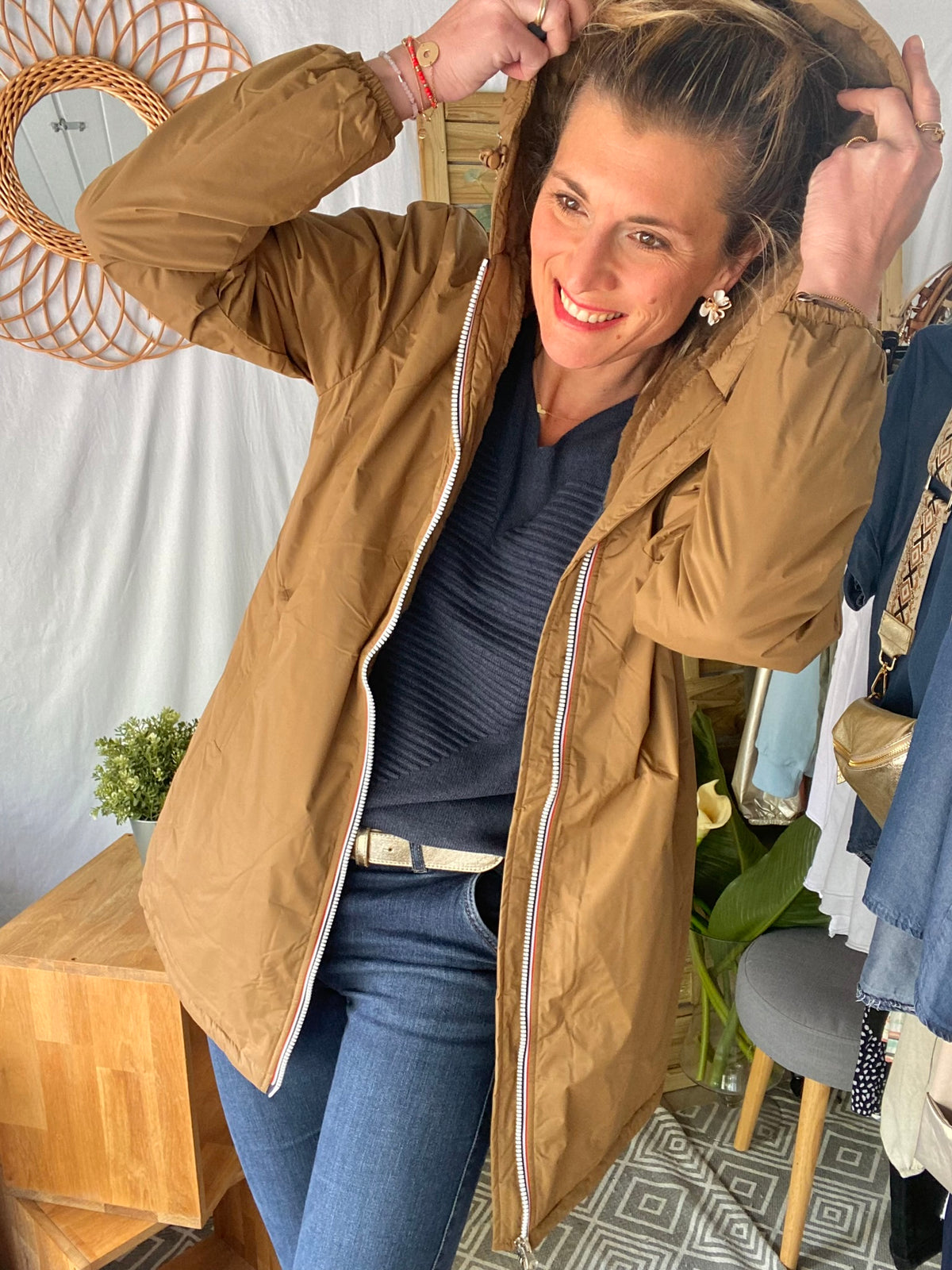 LAURA JO - Parka Imperméable LOUISE LONG fourré - Camel