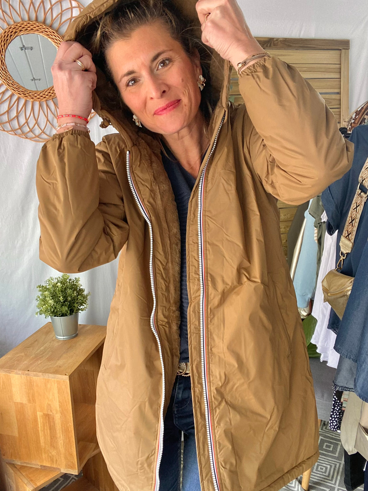 LAURA JO - Parka Imperméable LOUISE LONG fourré - Camel