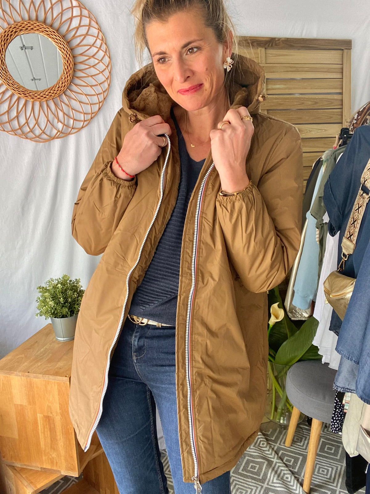 LAURA JO - Parka Imperméable LOUISE LONG fourré - Camel