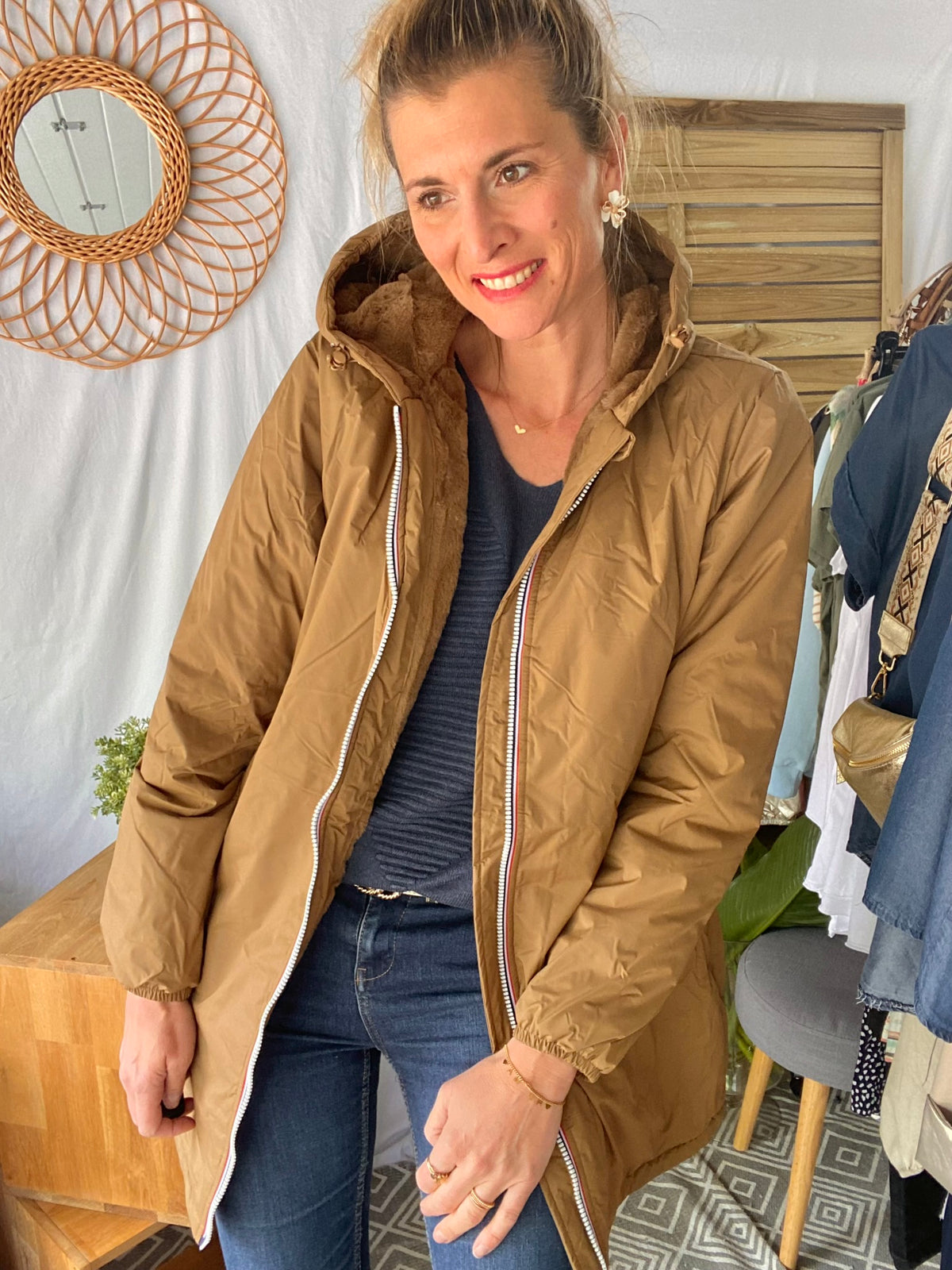 LAURA JO - Parka Imperméable LOUISE LONG fourré - Camel