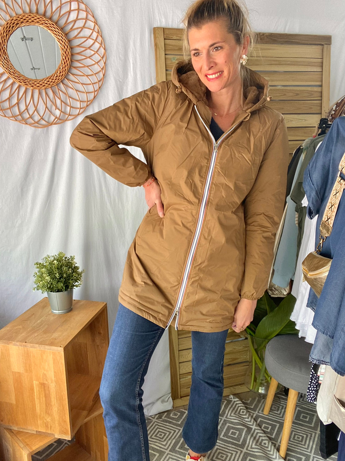 LAURA JO - Parka Imperméable LOUISE LONG fourré - Camel