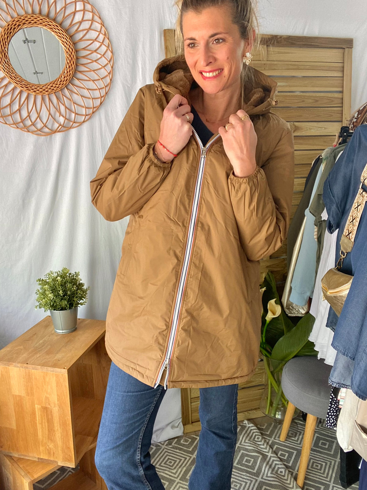 LAURA JO - Parka Imperméable LOUISE LONG fourré - Camel