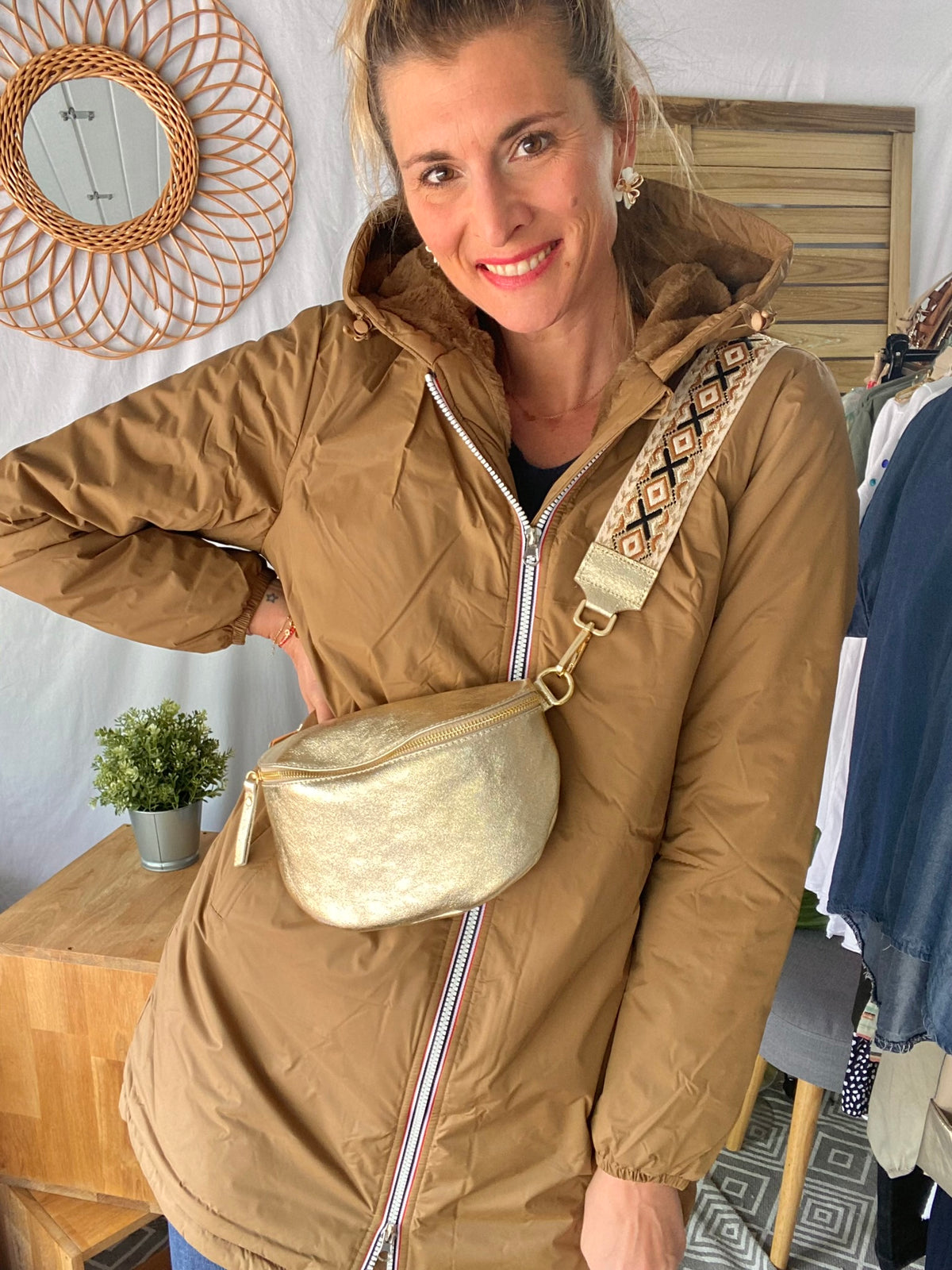LAURA JO - Parka Imperméable LOUISE LONG fourré - Camel