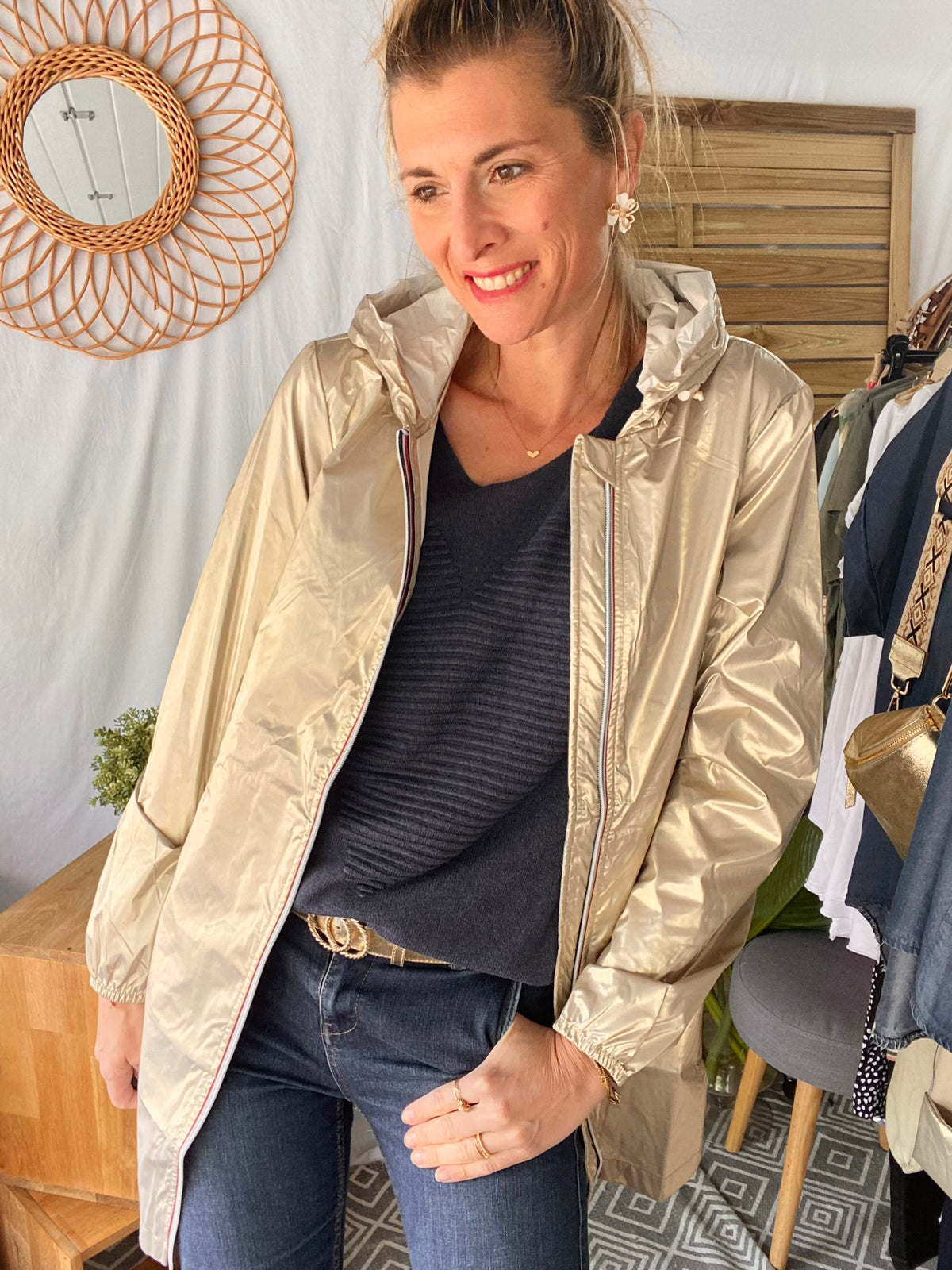 LAURA JO - Coupe vent imperméable ANNA LONG léger - Doré