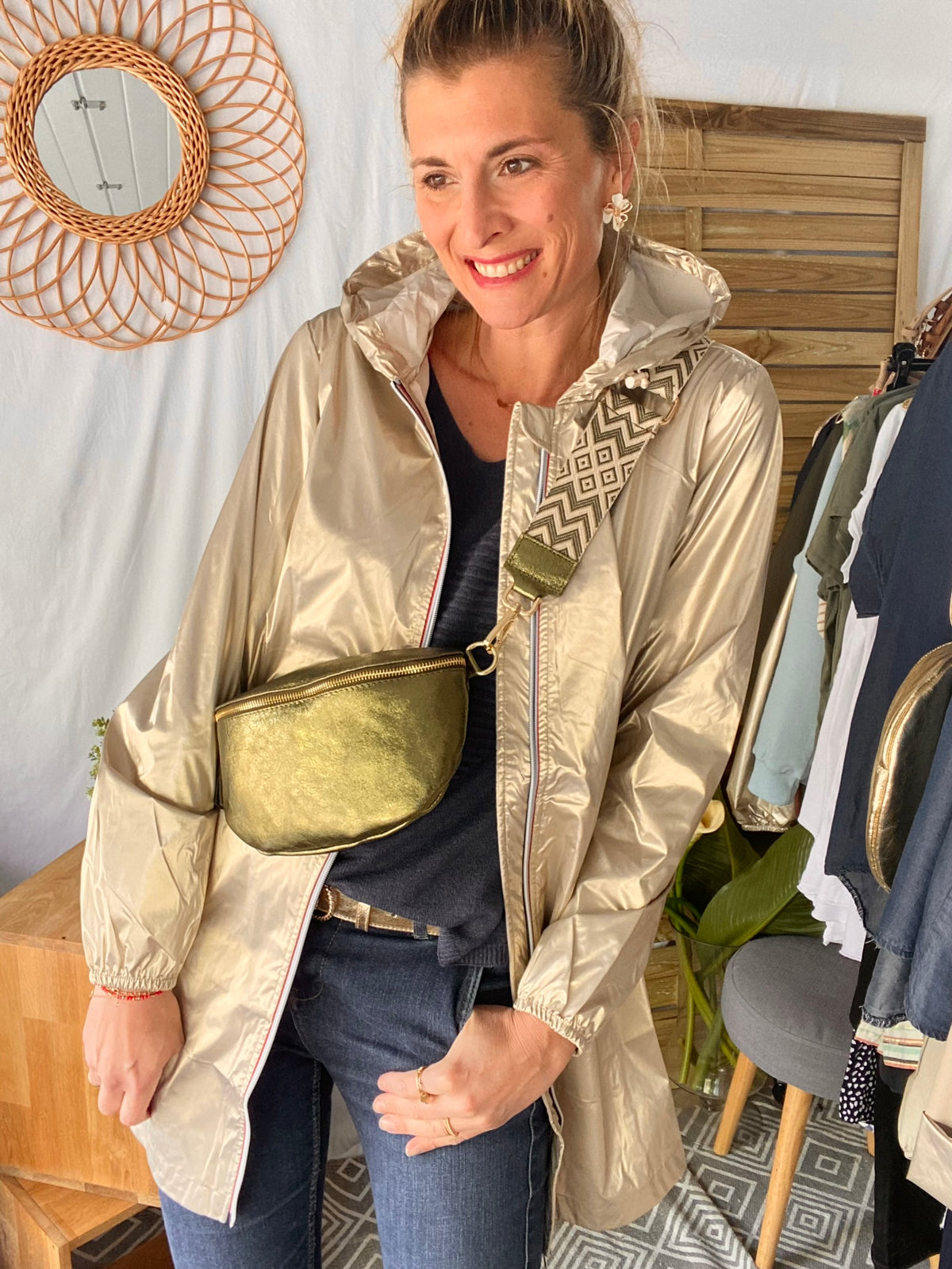 LAURA JO - Coupe vent imperméable ANNA LONG léger - Doré