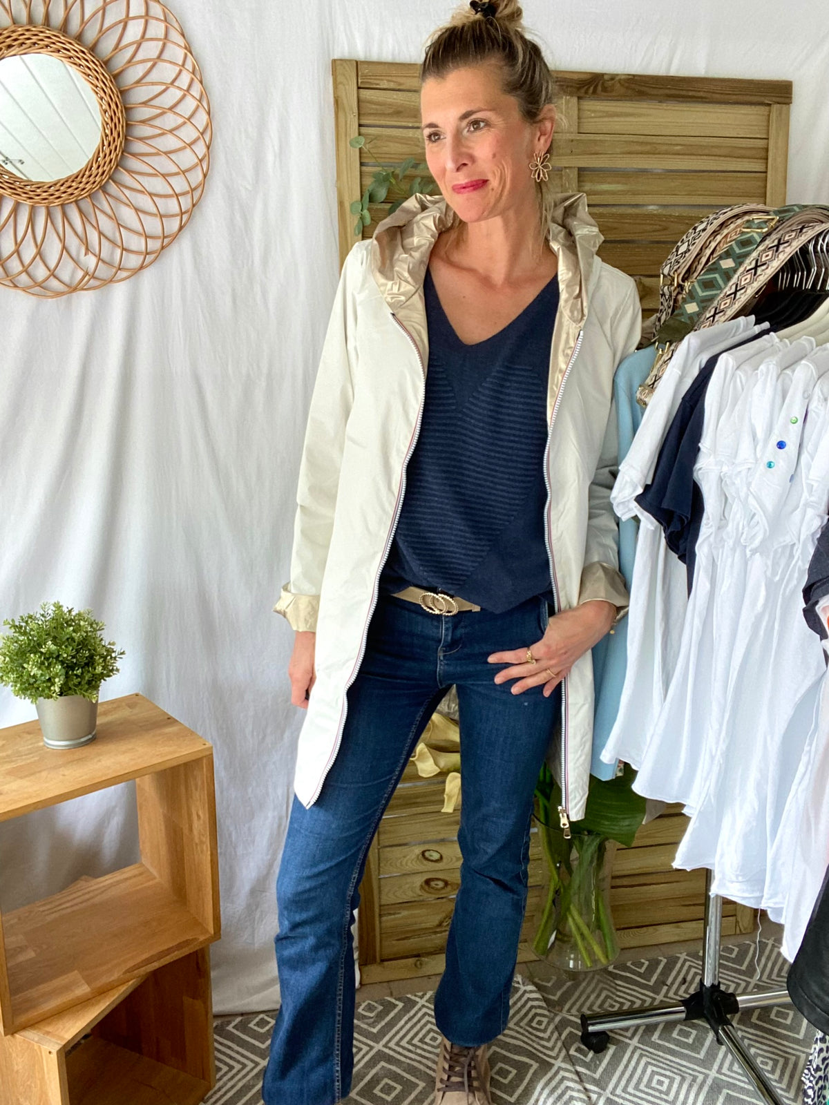 LAURA JO - Imperméable réversible léger GARANCE LONG - Blanc/Doré