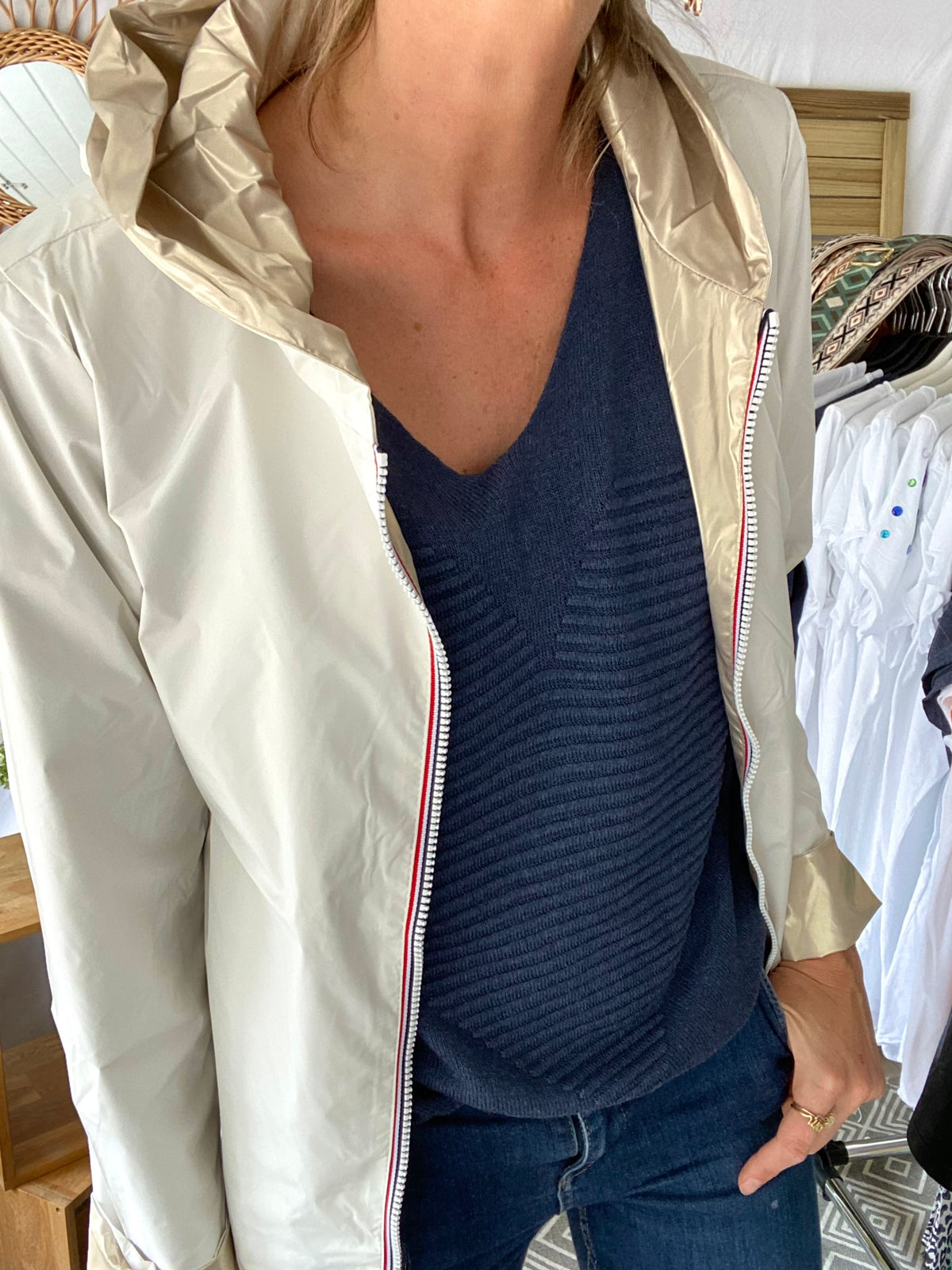 LAURA JO - Imperméable réversible léger GARANCE LONG - Blanc/Doré