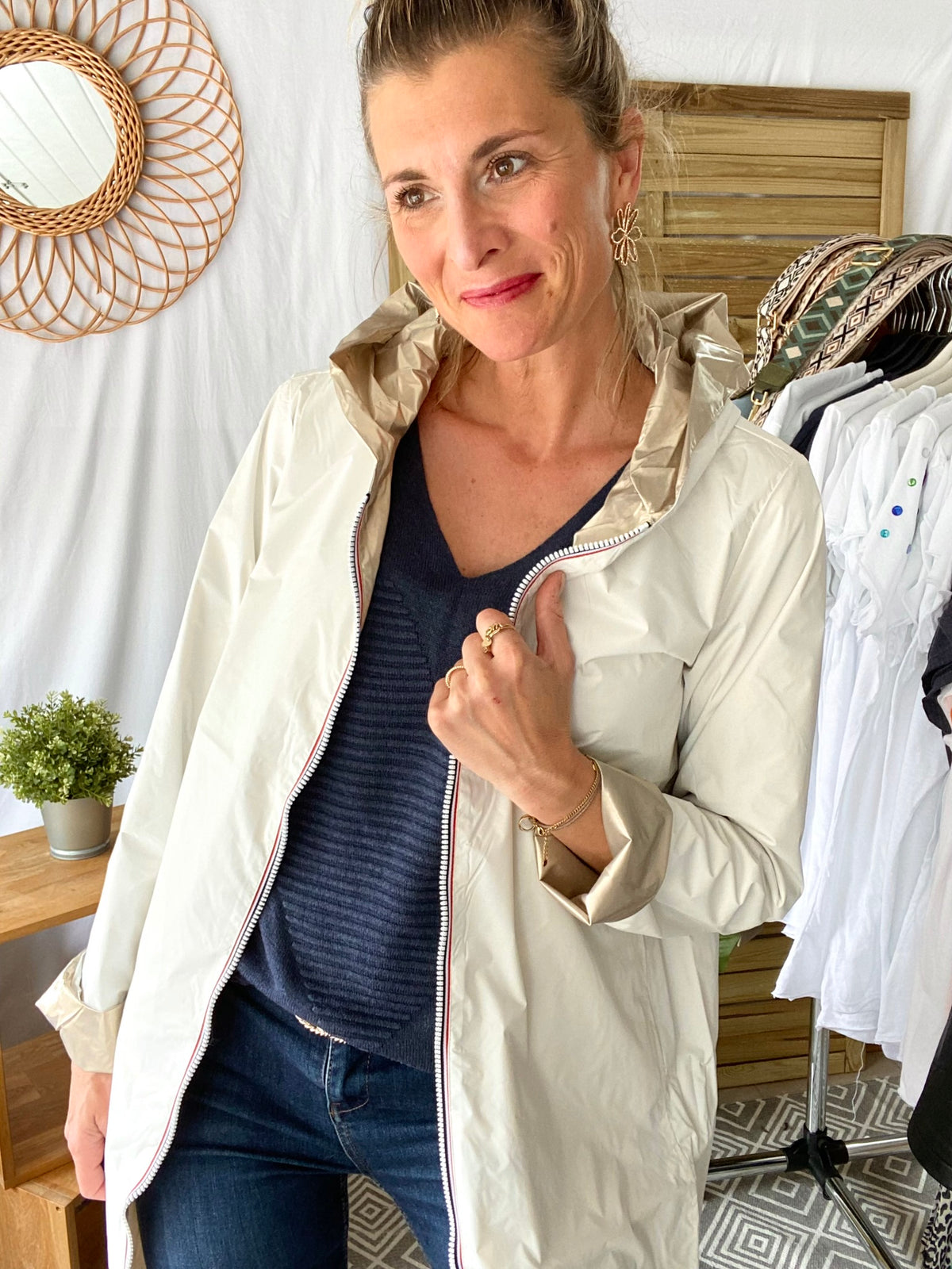 LAURA JO - Imperméable réversible léger GARANCE LONG - Blanc/Doré