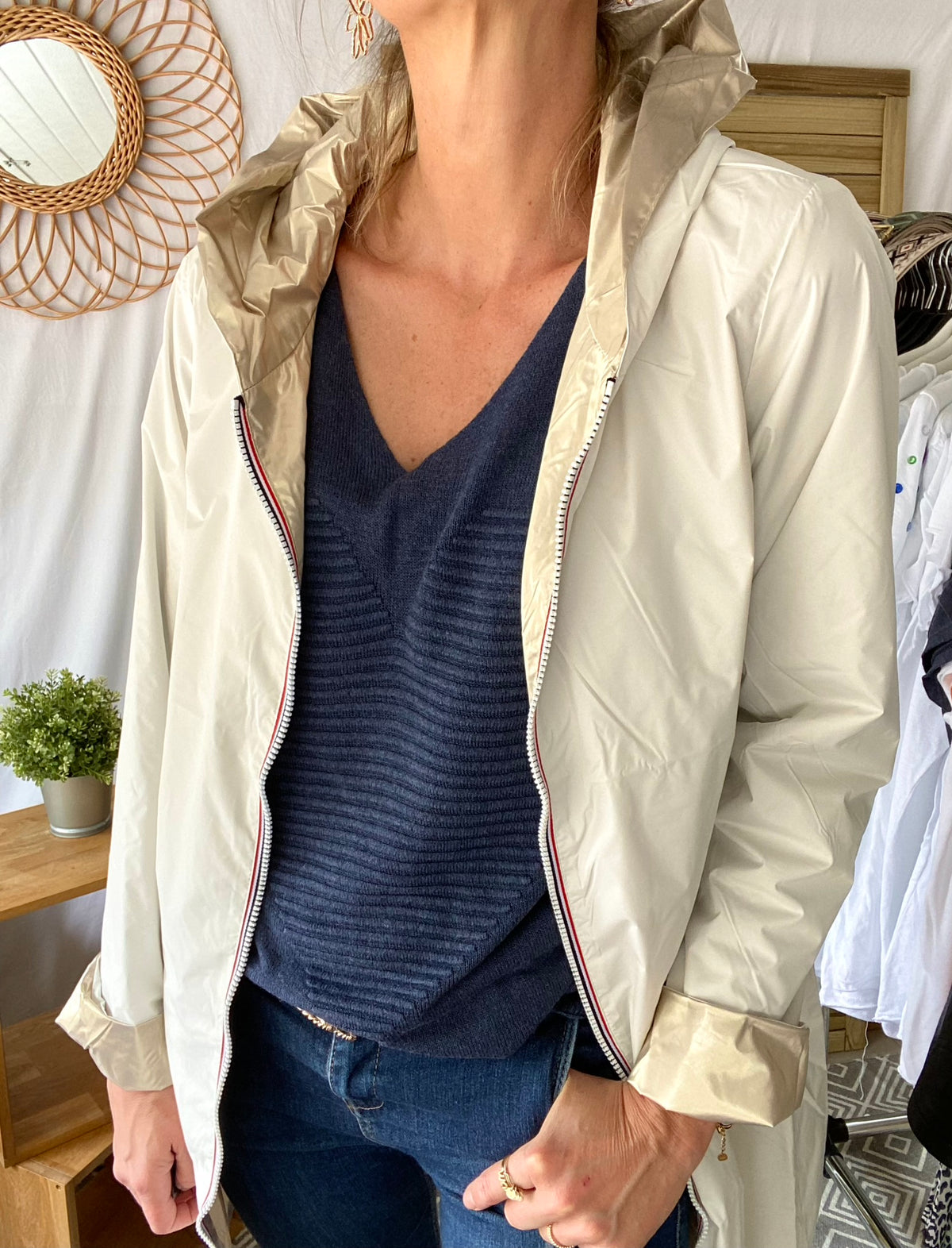 LAURA JO - Imperméable réversible léger GARANCE LONG - Blanc/Doré