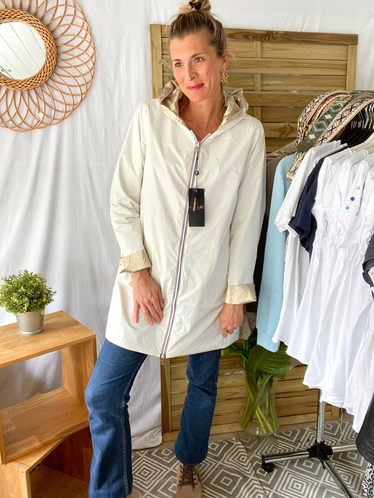 LAURA JO - Imperméable réversible léger GARANCE LONG - Blanc/Doré