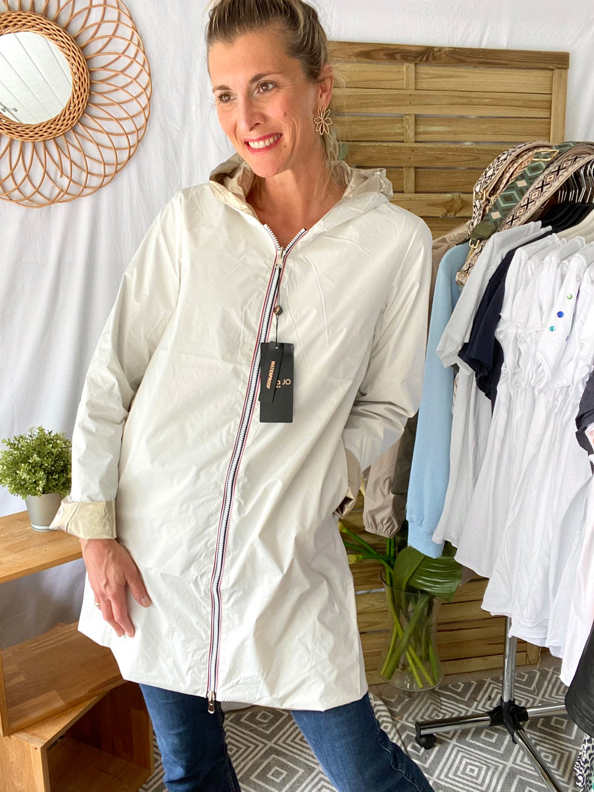 LAURA JO - Imperméable réversible léger GARANCE LONG - Blanc/Doré