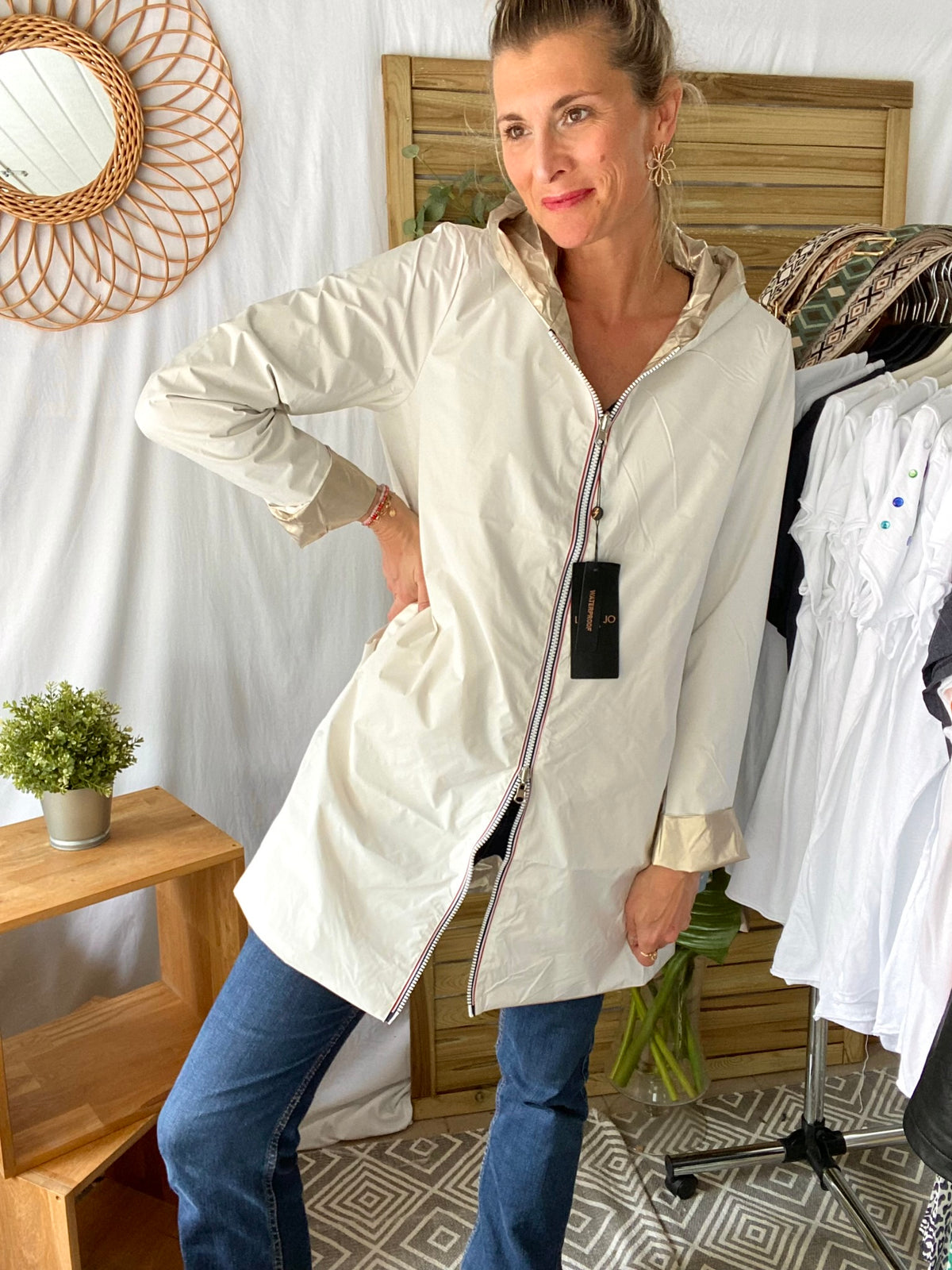 LAURA JO - Imperméable réversible léger GARANCE LONG - Blanc/Doré