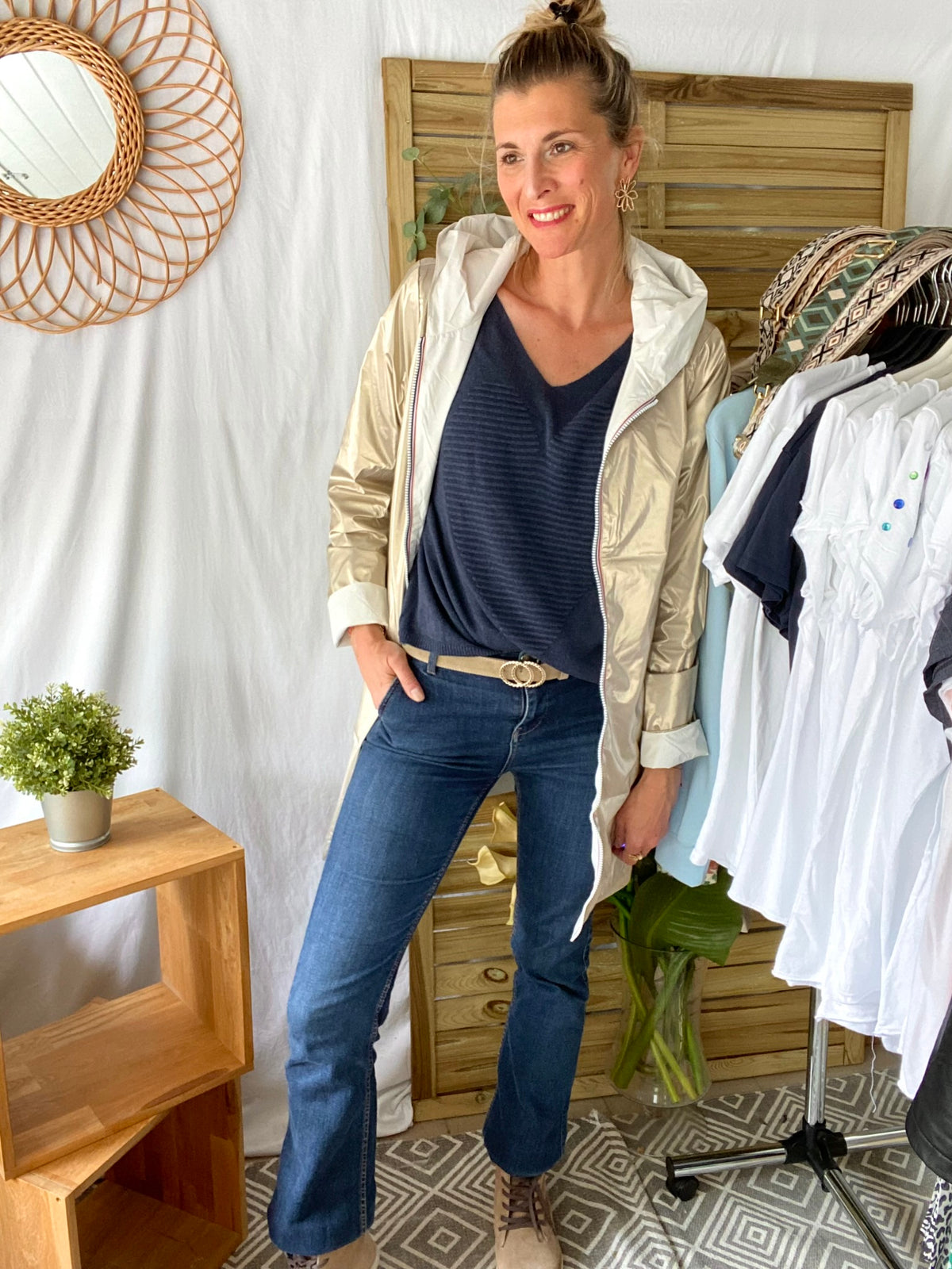 LAURA JO - Imperméable réversible léger GARANCE LONG - Blanc/Doré