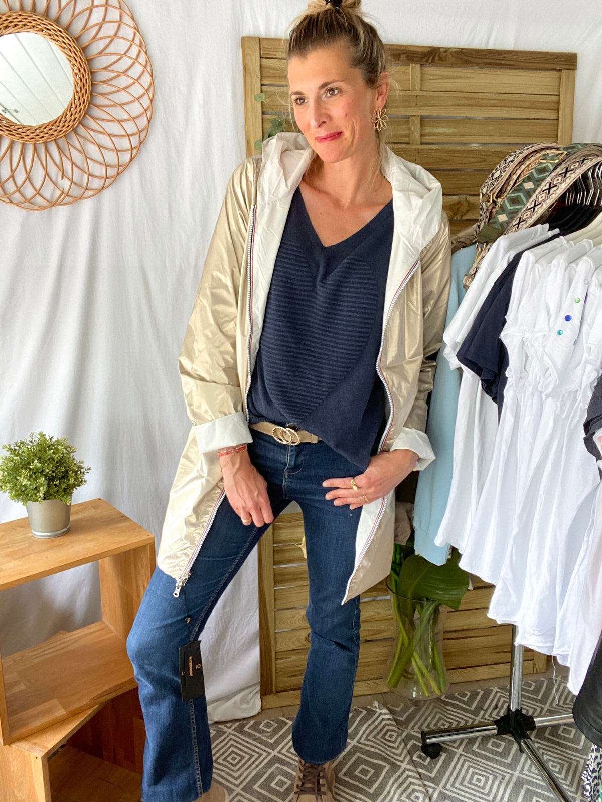 LAURA JO - Imperméable réversible léger GARANCE LONG - Blanc/Doré