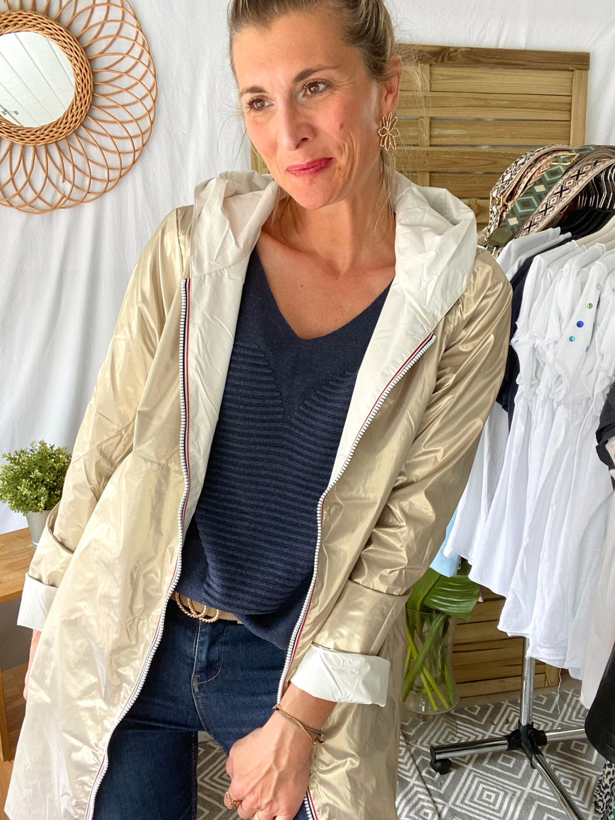 LAURA JO - Imperméable réversible léger GARANCE LONG - Blanc/Doré