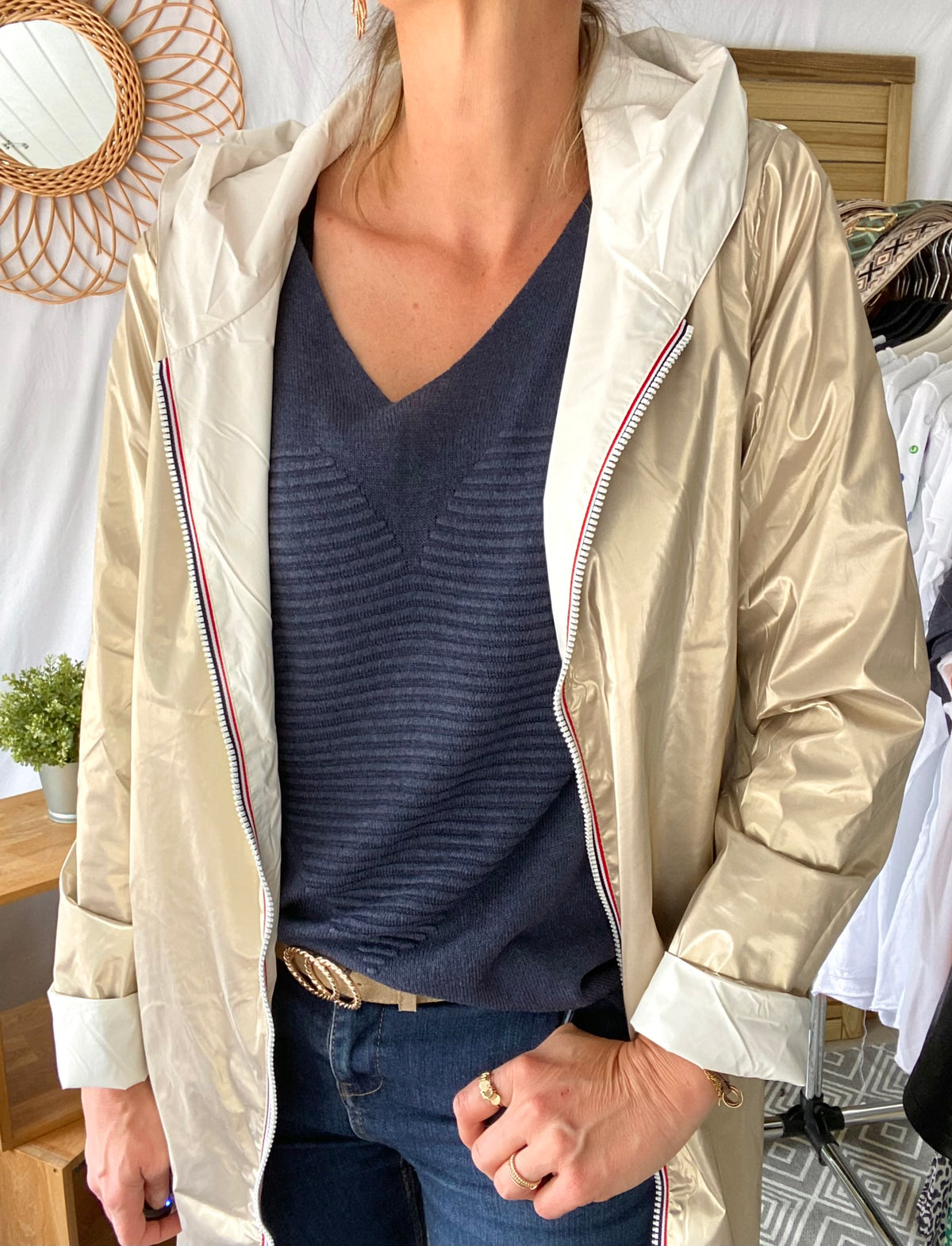LAURA JO - Imperméable réversible léger GARANCE LONG - Blanc/Doré