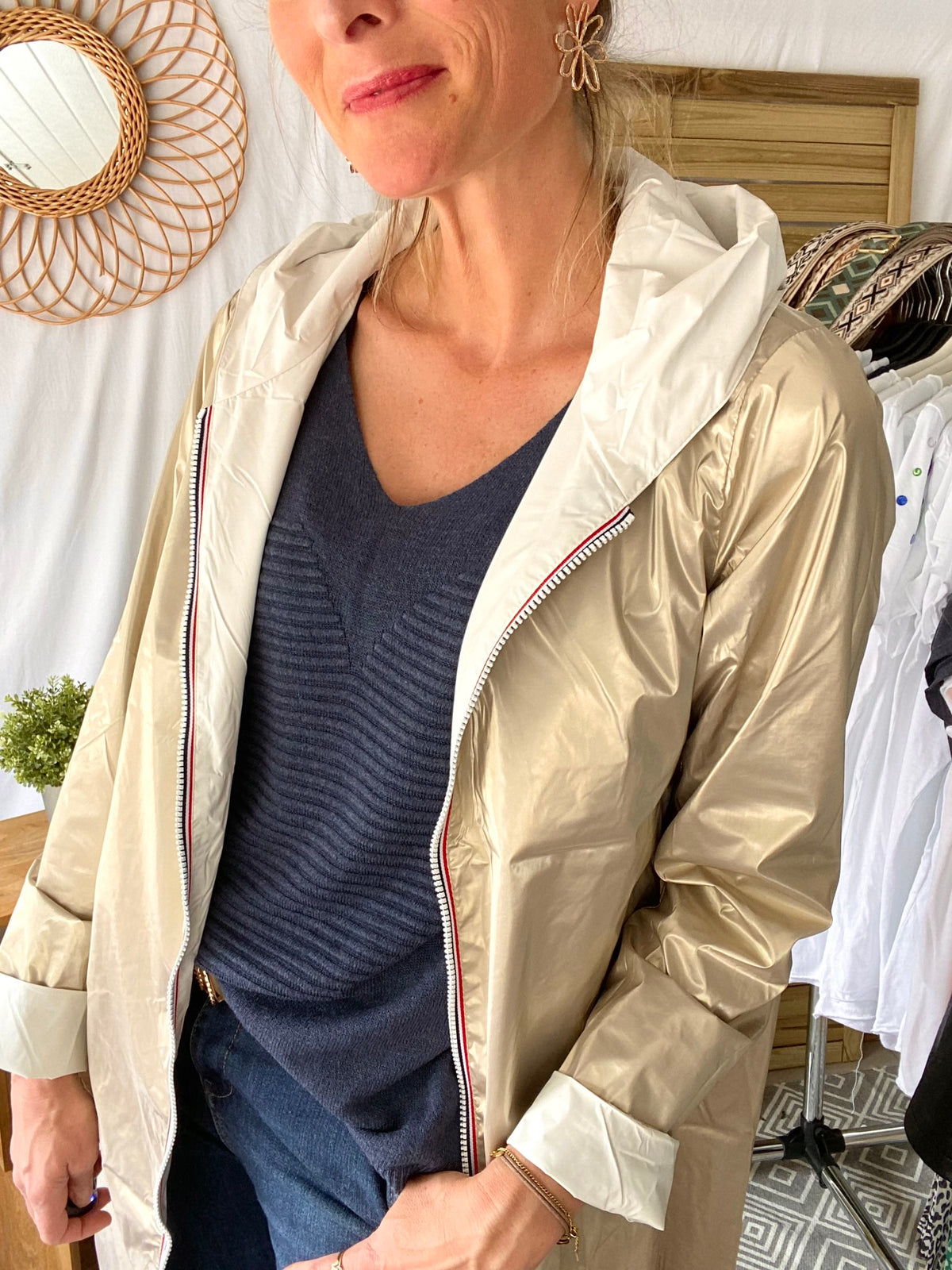 LAURA JO - Imperméable réversible léger GARANCE LONG - Blanc/Doré