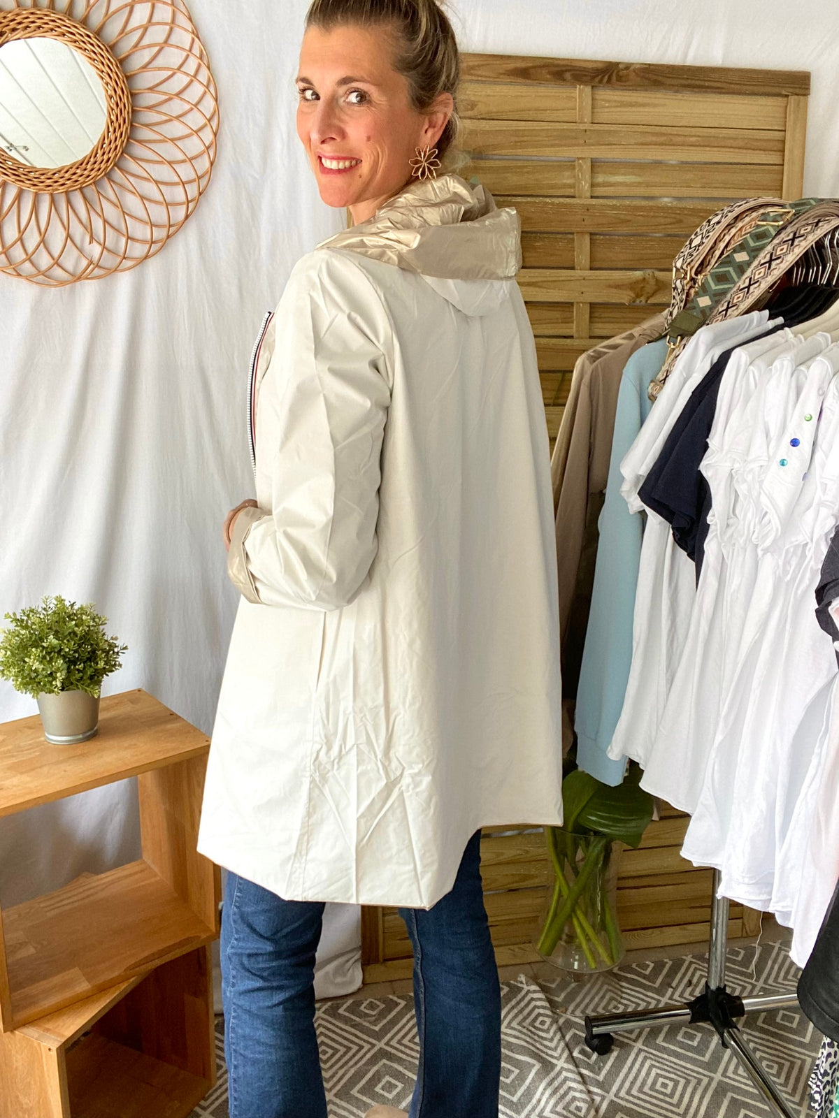 LAURA JO - Imperméable réversible léger GARANCE LONG - Blanc/Doré