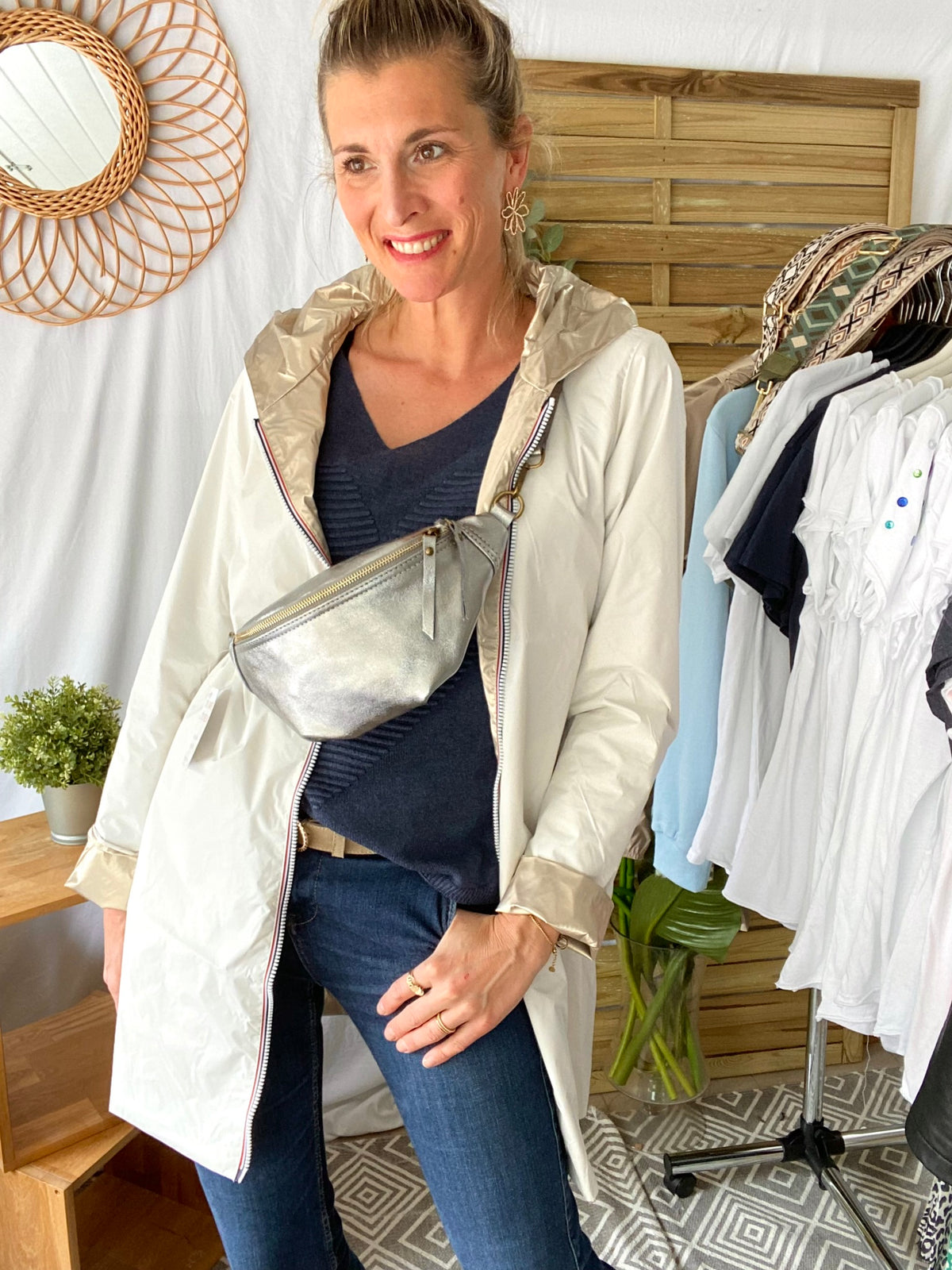 LAURA JO - Imperméable réversible léger GARANCE LONG - Blanc/Doré