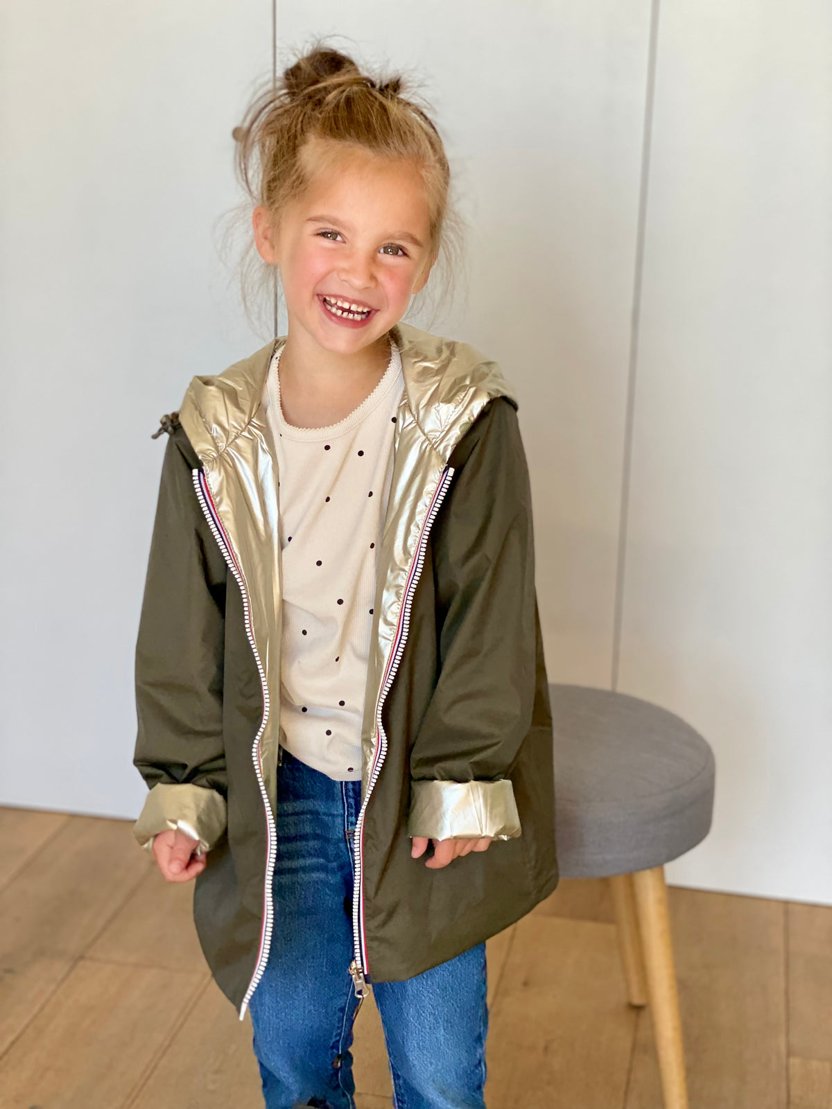 Imperméable réversible rembourré LOUISON KIDS enfant (mixte) - Kaki / Doré