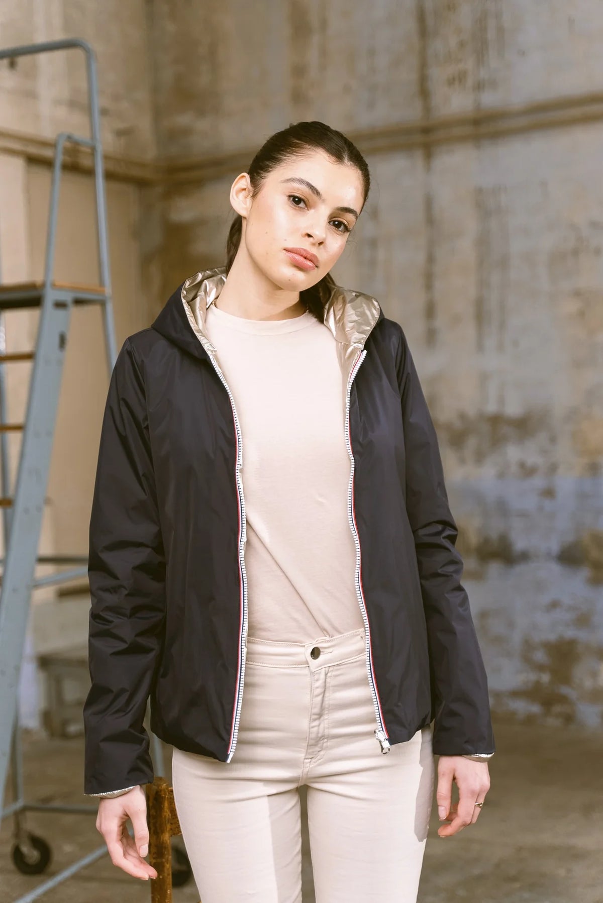 LAURA JO - Imperméable réversible rembourré LOUISON COURT - Noir/Doré • DÉSTOCKAGE sur Taille XL