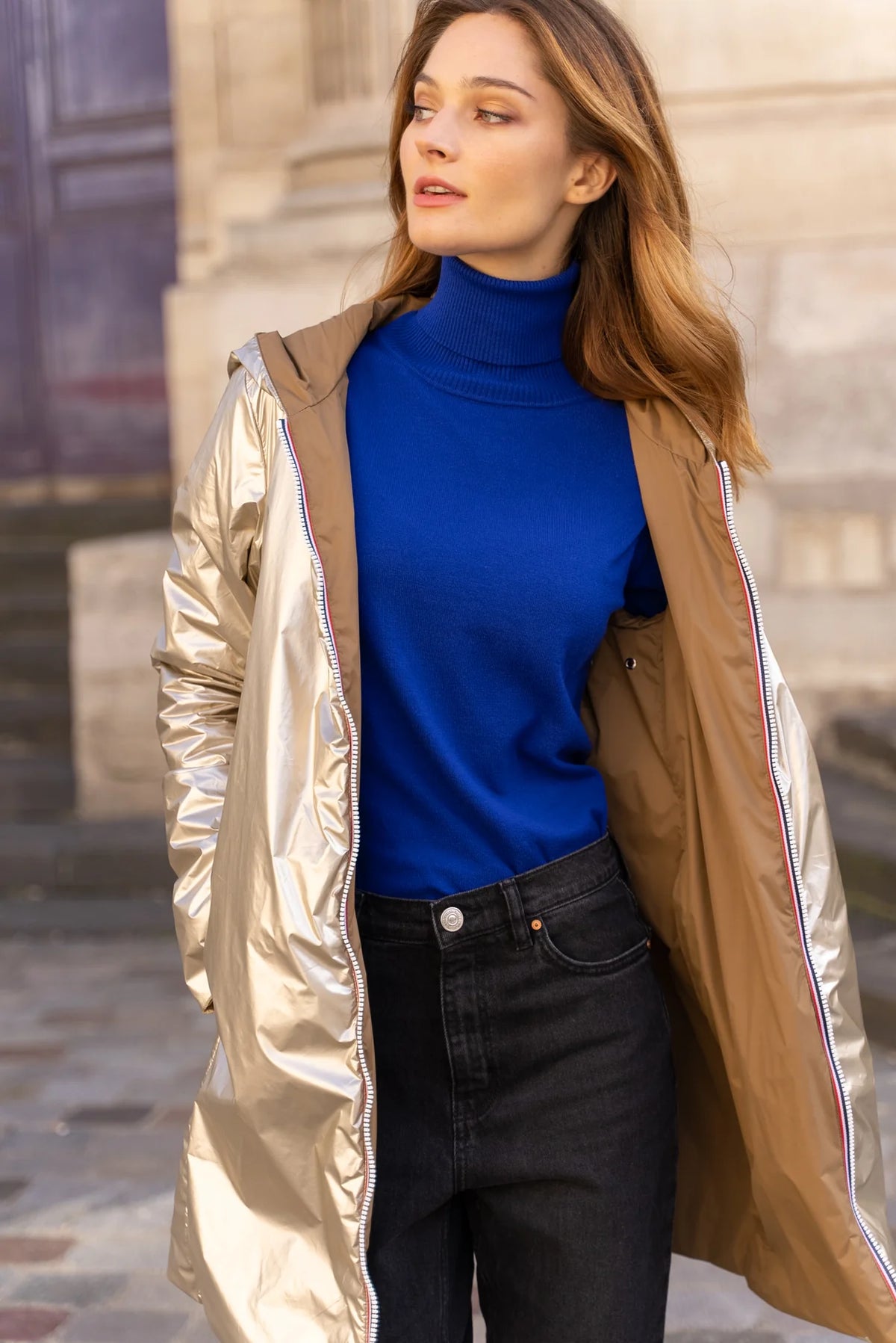 LAURA JO - Imperméable réversible rembourré LOUISON LONG - Camel/Doré