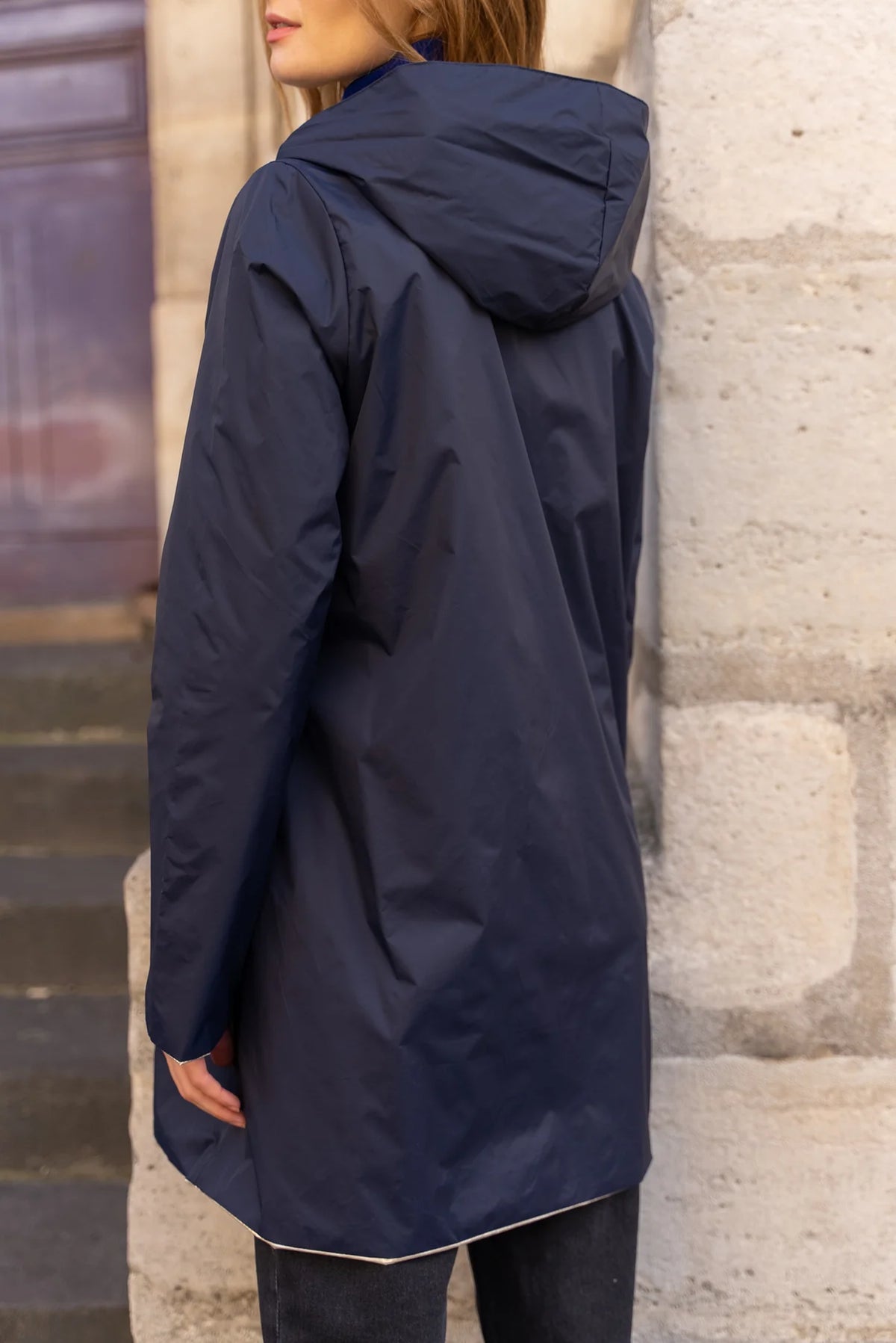 LAURA JO - Imperméable réversible rembourré LOUISON LONG - Marine/Doré