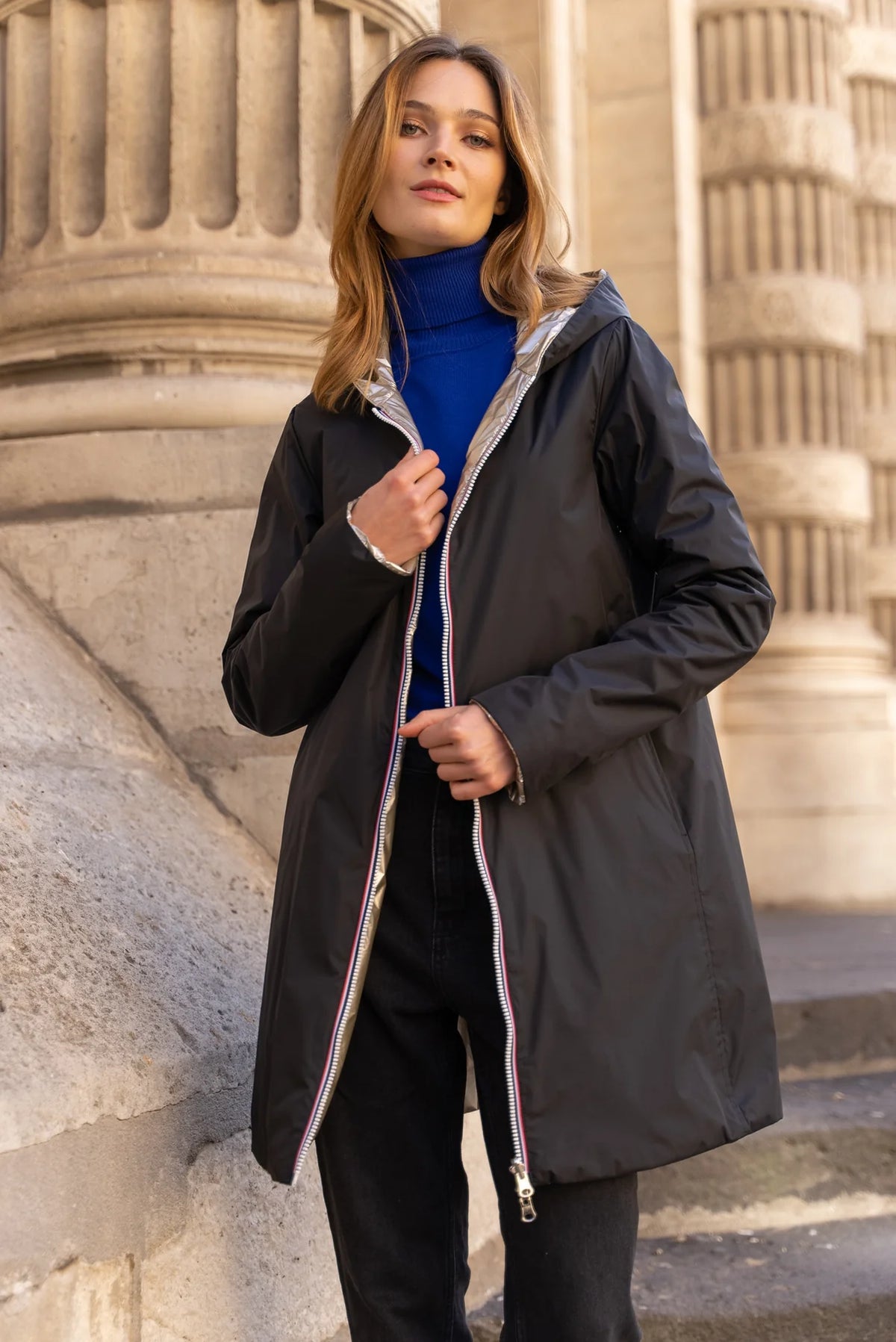 LAURA JO - Imperméable réversible rembourré LOUISON LONG - Noir/Doré