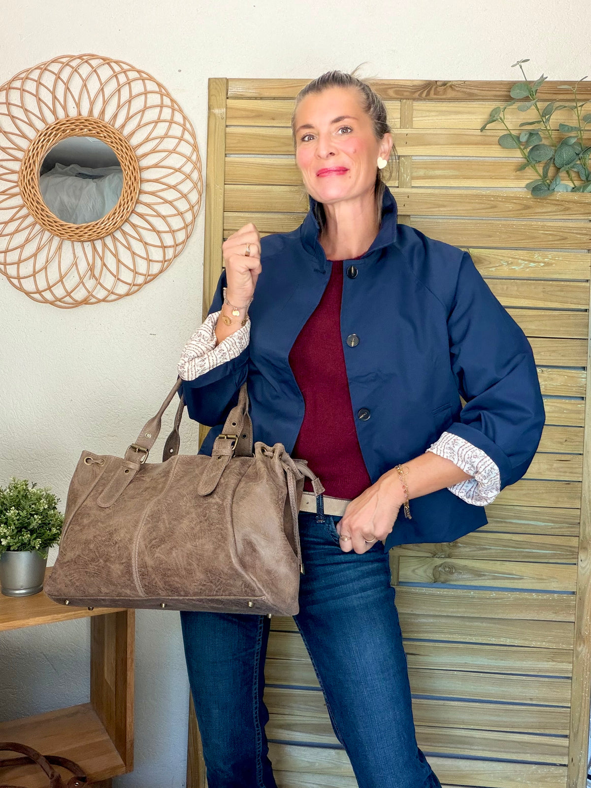 SAC XL EN CUIR VIEILLI COOPER TAUPE