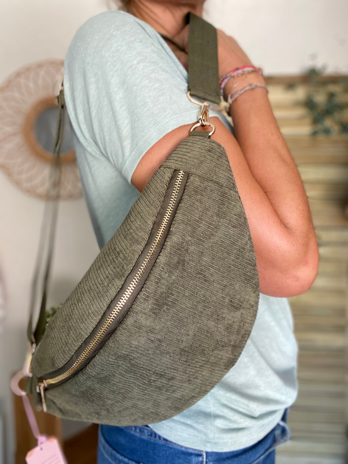 Sac banane XL velours côtelé Ciao Boum - IVY - Kaki 