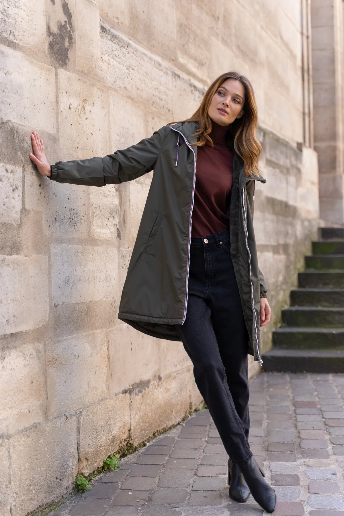 LAURA JO - Parka Imperméable THELMA LONG fourrée - Kaki • DÉSTOCKAGE sur Taille XL