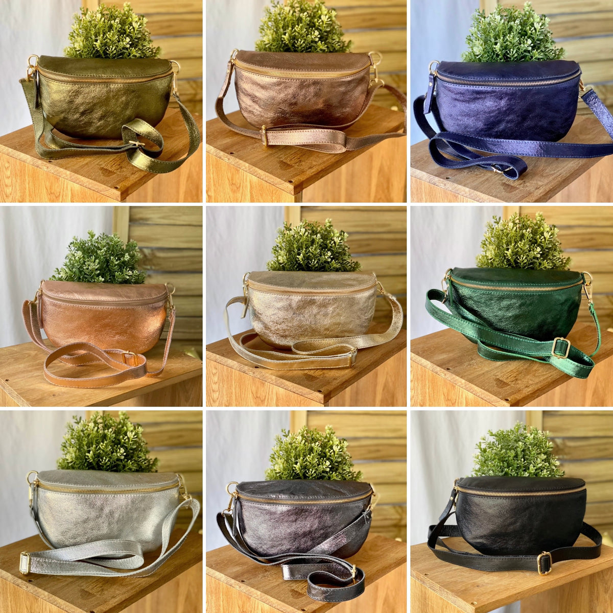 Sac banane M en cuir irisé 24cm ROMY Argent clair (12 coloris)