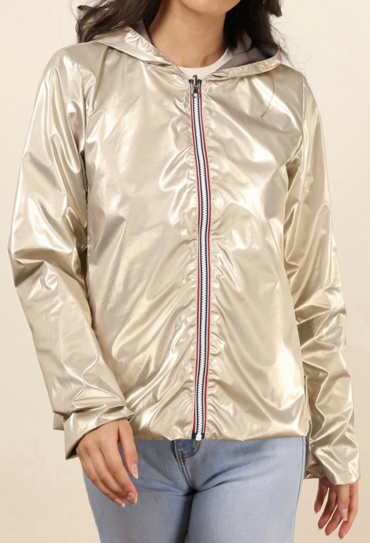 LAURA JO. Imperméable réversible léger GARANCE COURT - Gris taupe/Doré