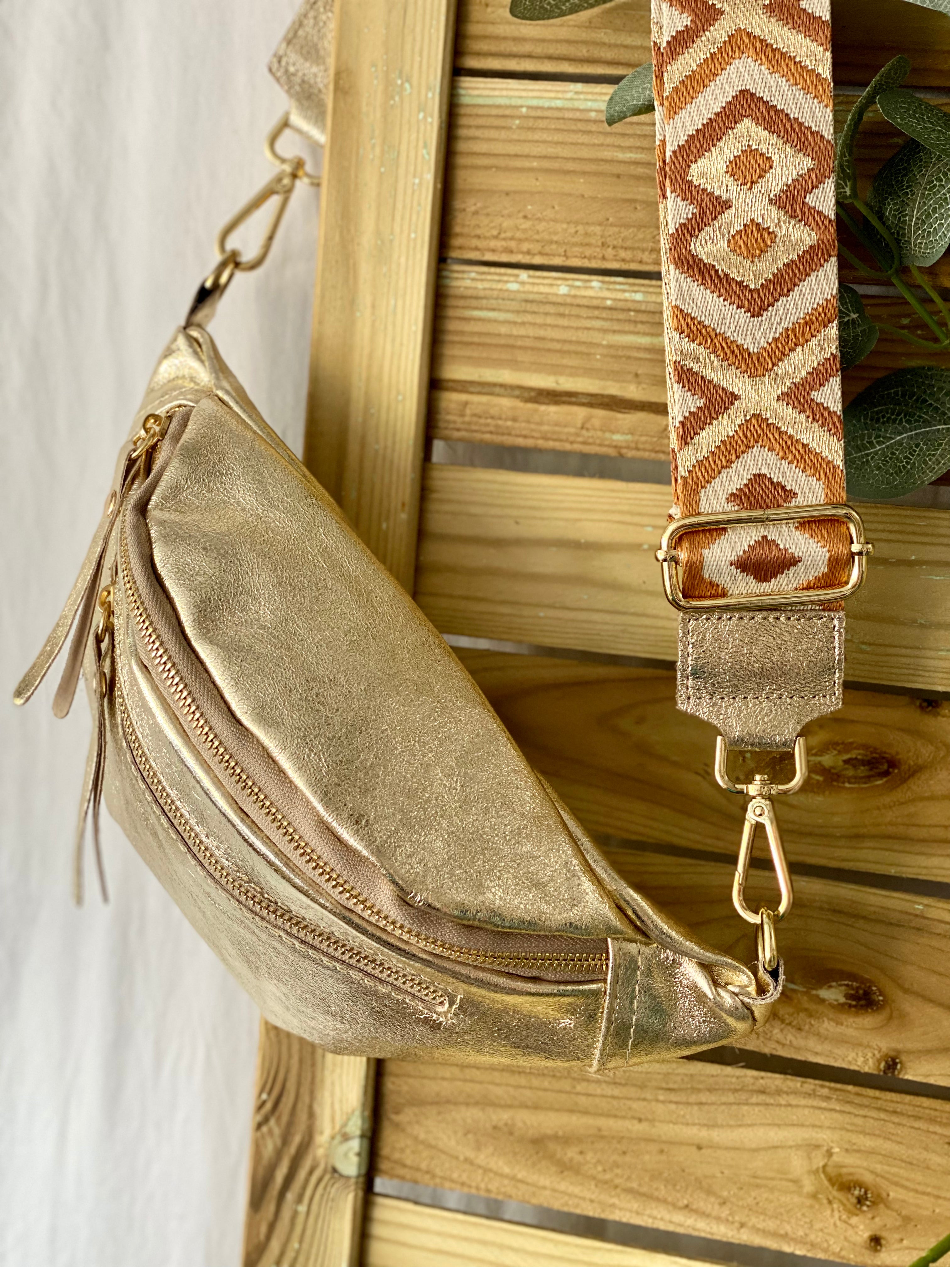 Sac banane en cuir irisé double poche - OPALE - Doré / argent