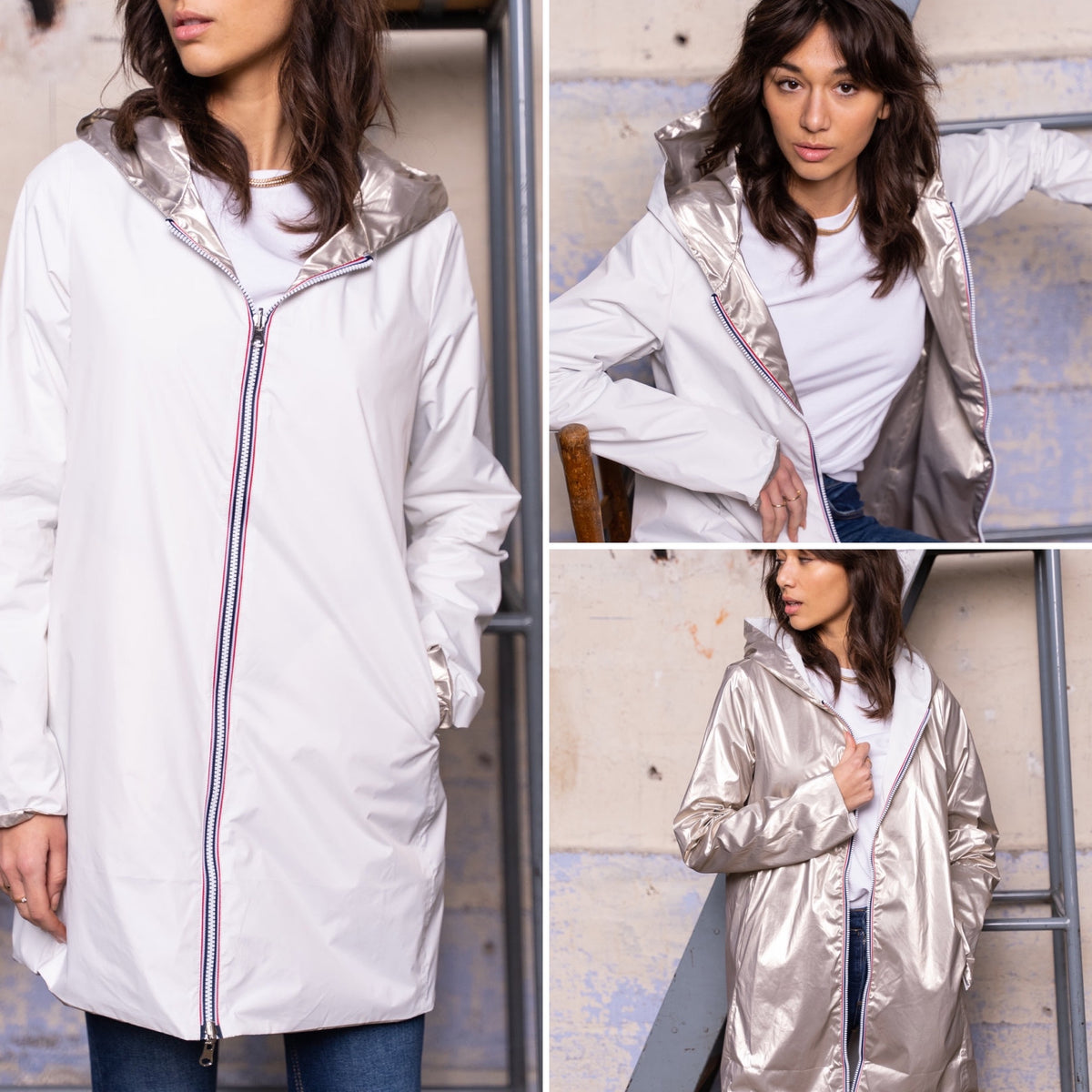 LAURA JO - Imperméable réversible léger GARANCE LONG - Blanc/Doré