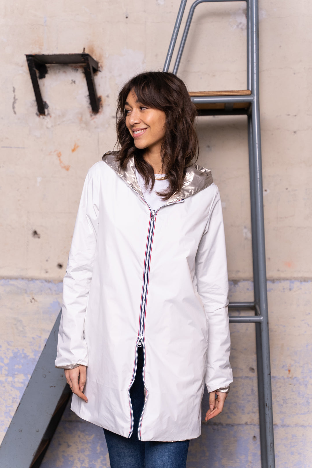 LAURA JO - Imperméable réversible léger GARANCE LONG - Blanc/Doré