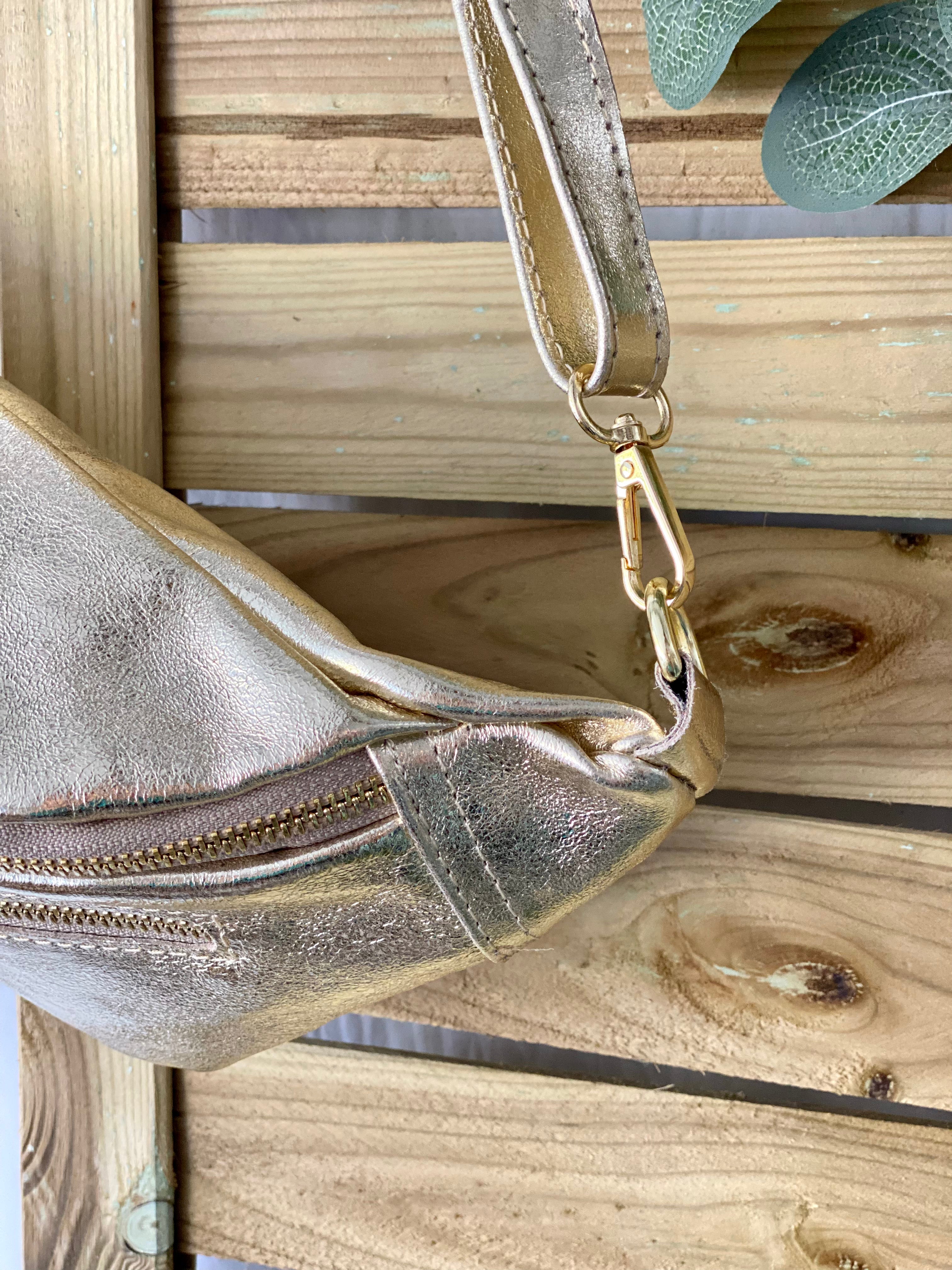Sac banane en cuir irisé double poche - OPALE - Doré / argent
