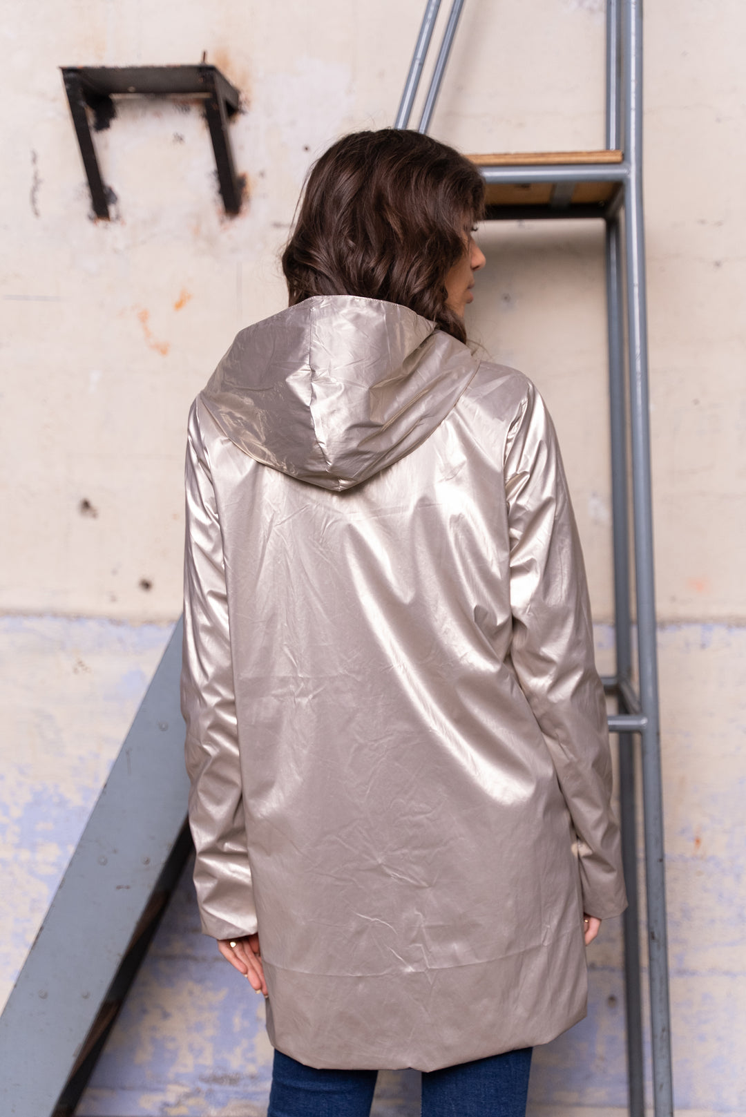 LAURA JO - Imperméable réversible léger GARANCE LONG - Blanc/Doré