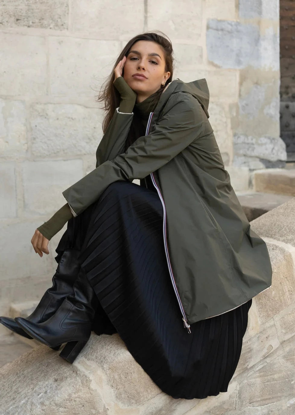 LAURA JO - Imperméable réversible léger GARANCE LONG - Kaki/Doré