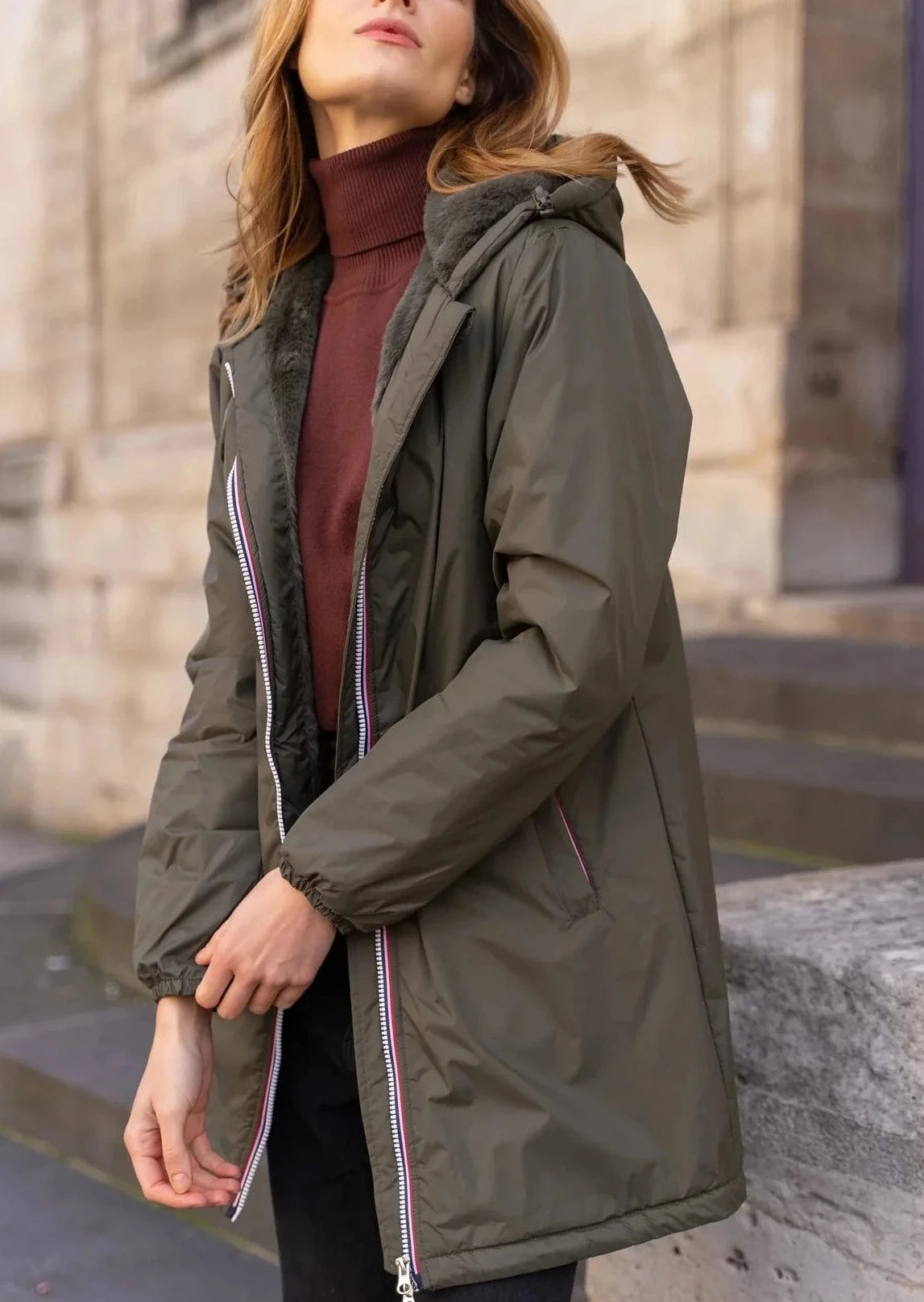 LAURA JO - Parka Imperméable LOUISE LONG fourré - Kaki