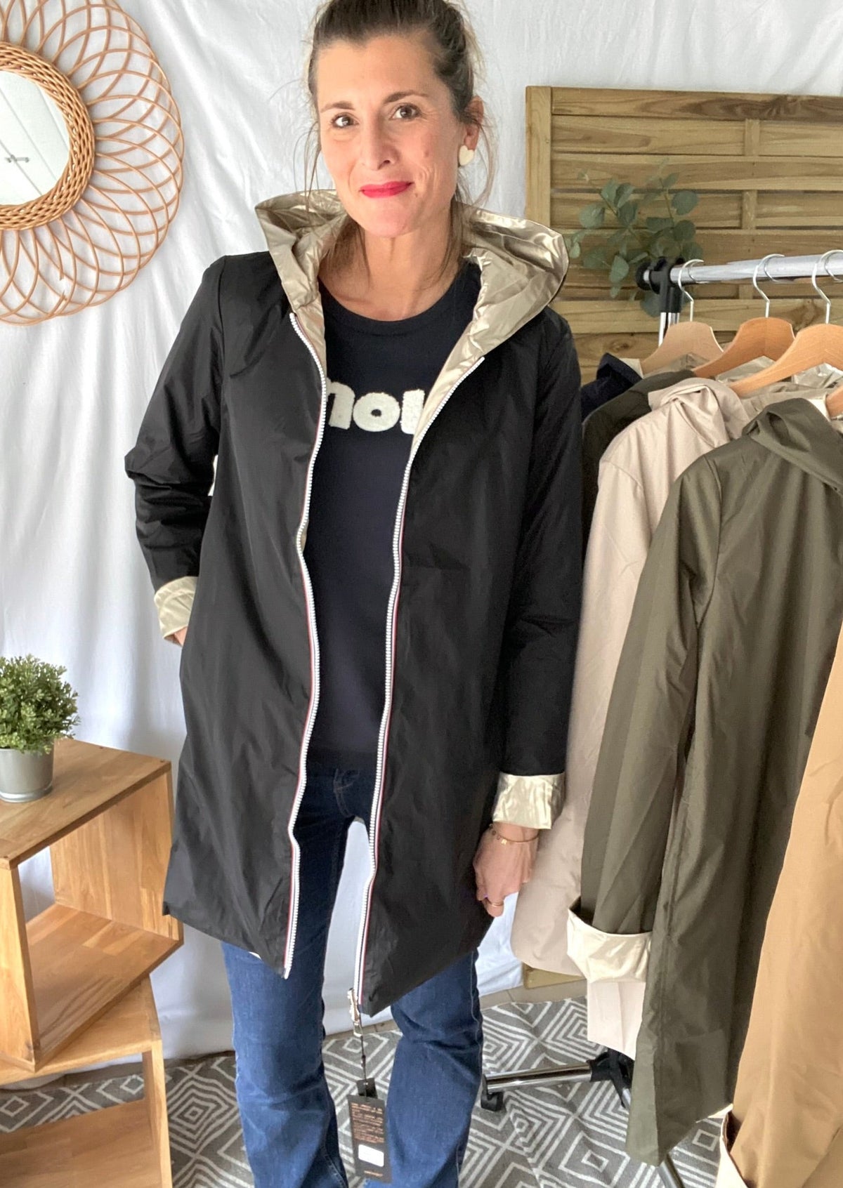 LAURA JO - Imperméable réversible léger GARANCE LONG - Noir/Doré • DESTOCKAGE sur Taille S