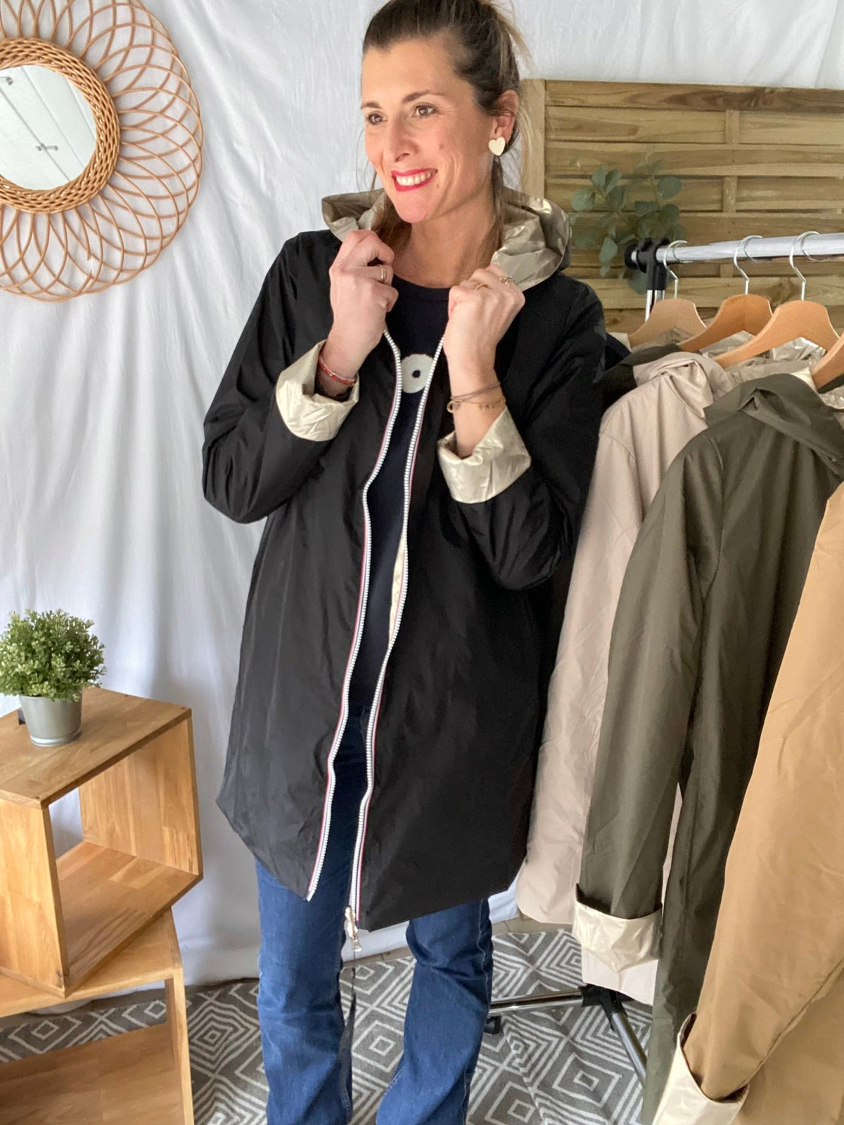 LAURA JO - Imperméable réversible léger GARANCE LONG - Noir/Doré • DESTOCKAGE sur Taille S