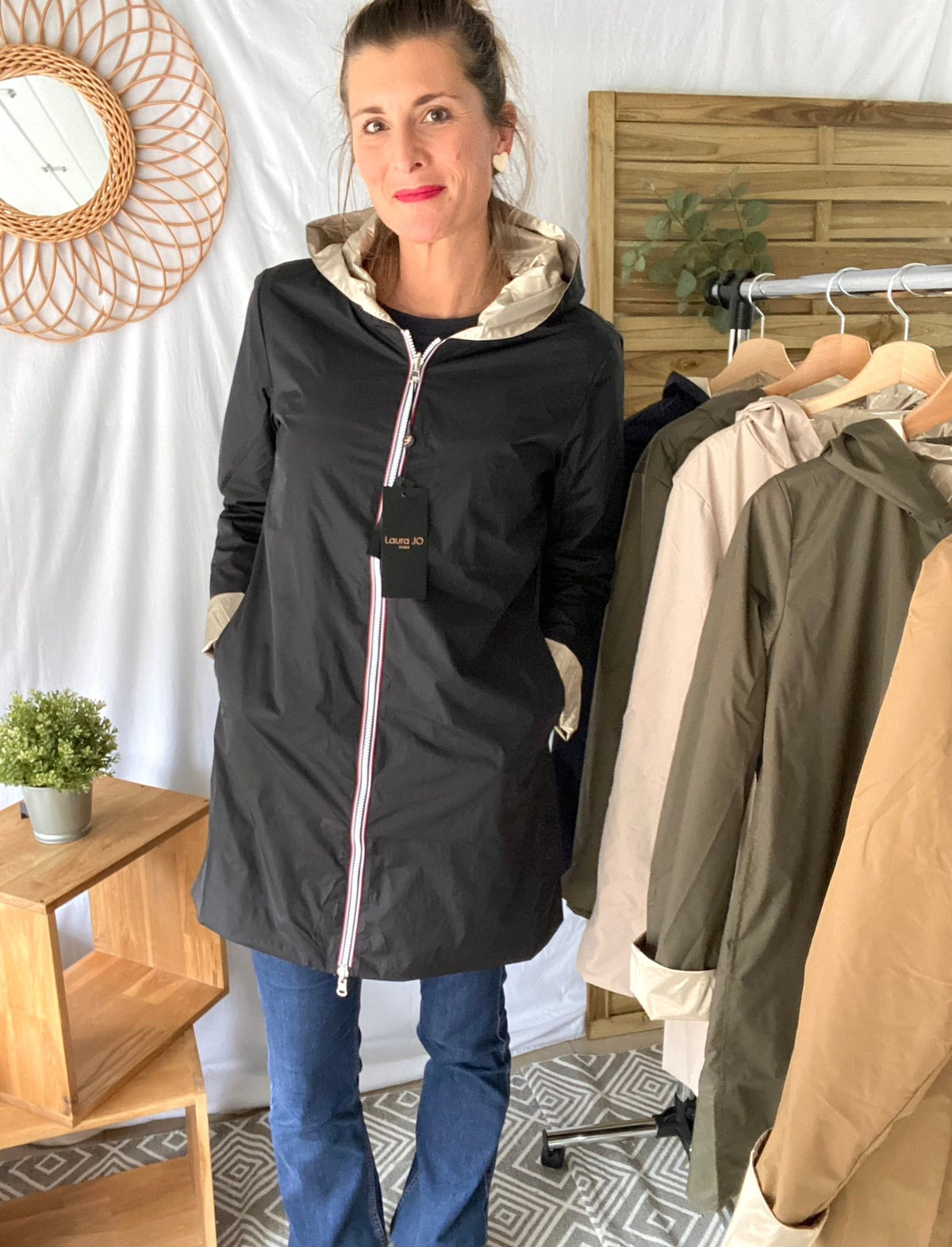 LAURA JO - Imperméable réversible léger GARANCE LONG - Noir/Doré • DESTOCKAGE sur Taille S